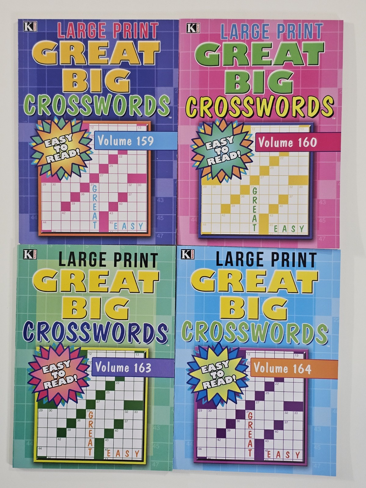 New 4 Large Print Great Big Crosswords Kappa Puzzle Books Vol#159-164 Fun Hobby