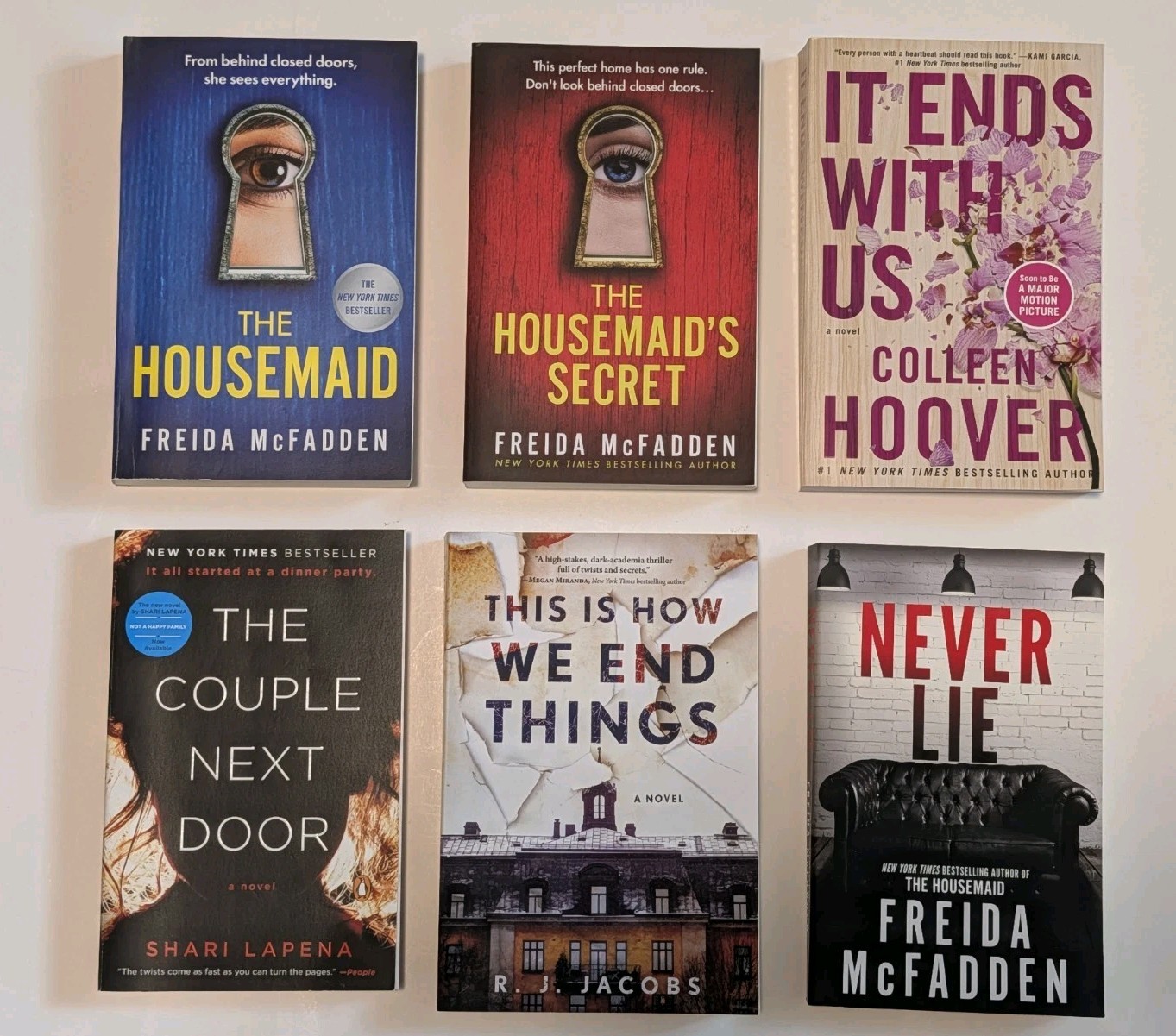 Lot of 6 Paperback Thriller Books Freida Mcfadden Colleen Hoover Shari Lapena RJ