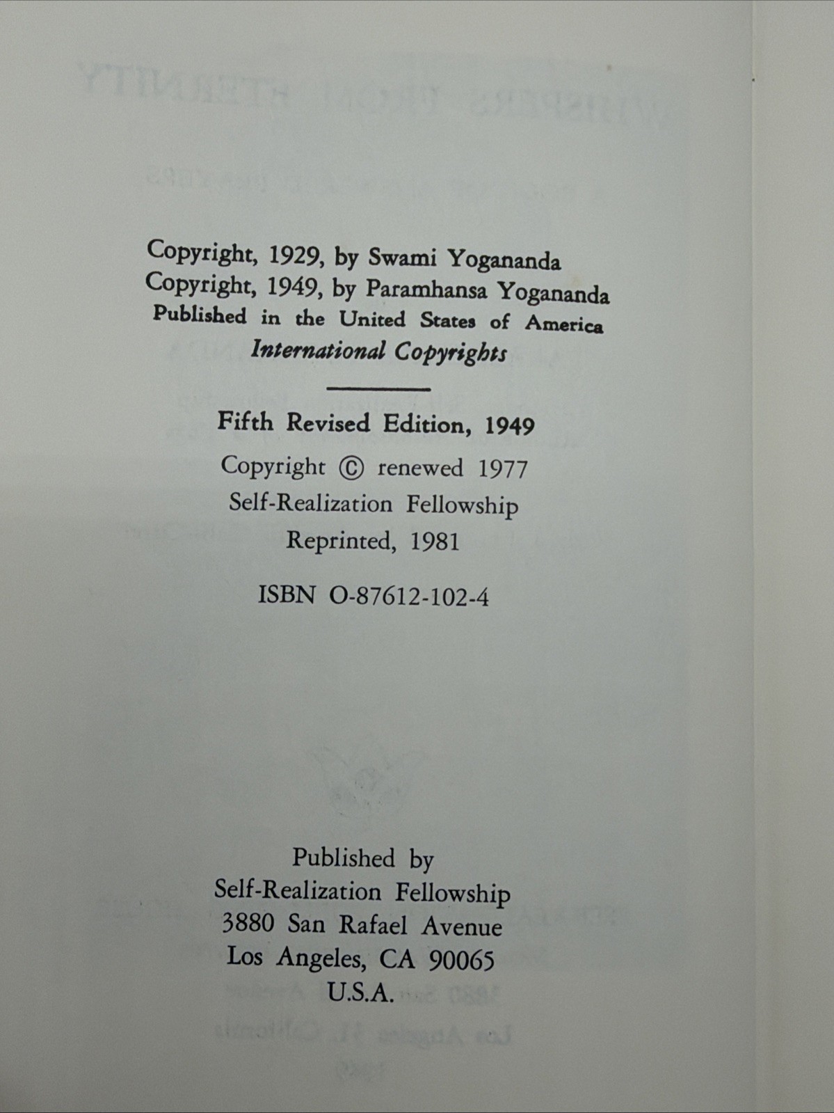 Paramahansa Yogananda Whispers from Eternity Leatherbound Hardcover 1st Version