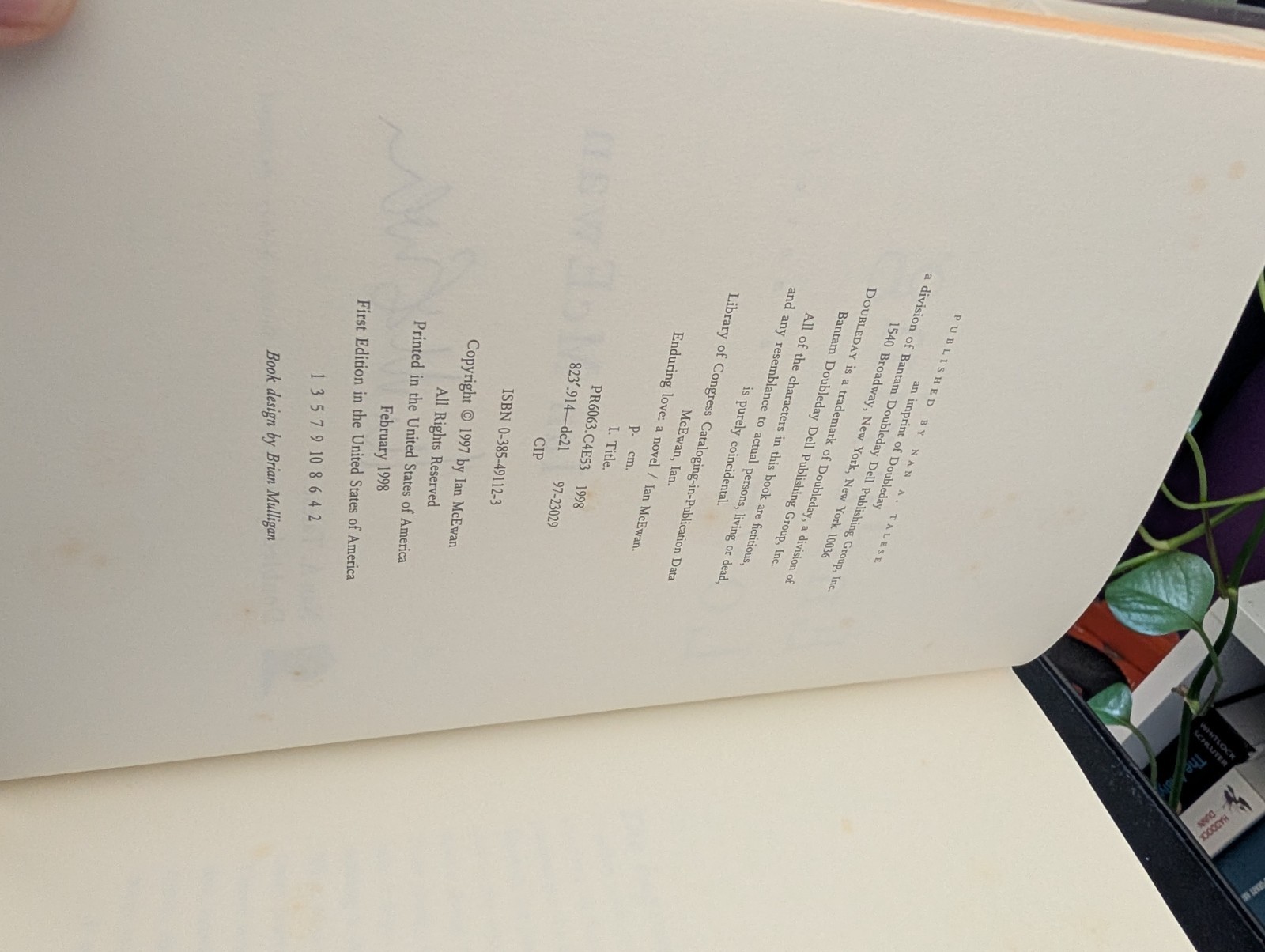 Enduring Love by Ian McEwan *SIGNED 1ST PRINTING*
