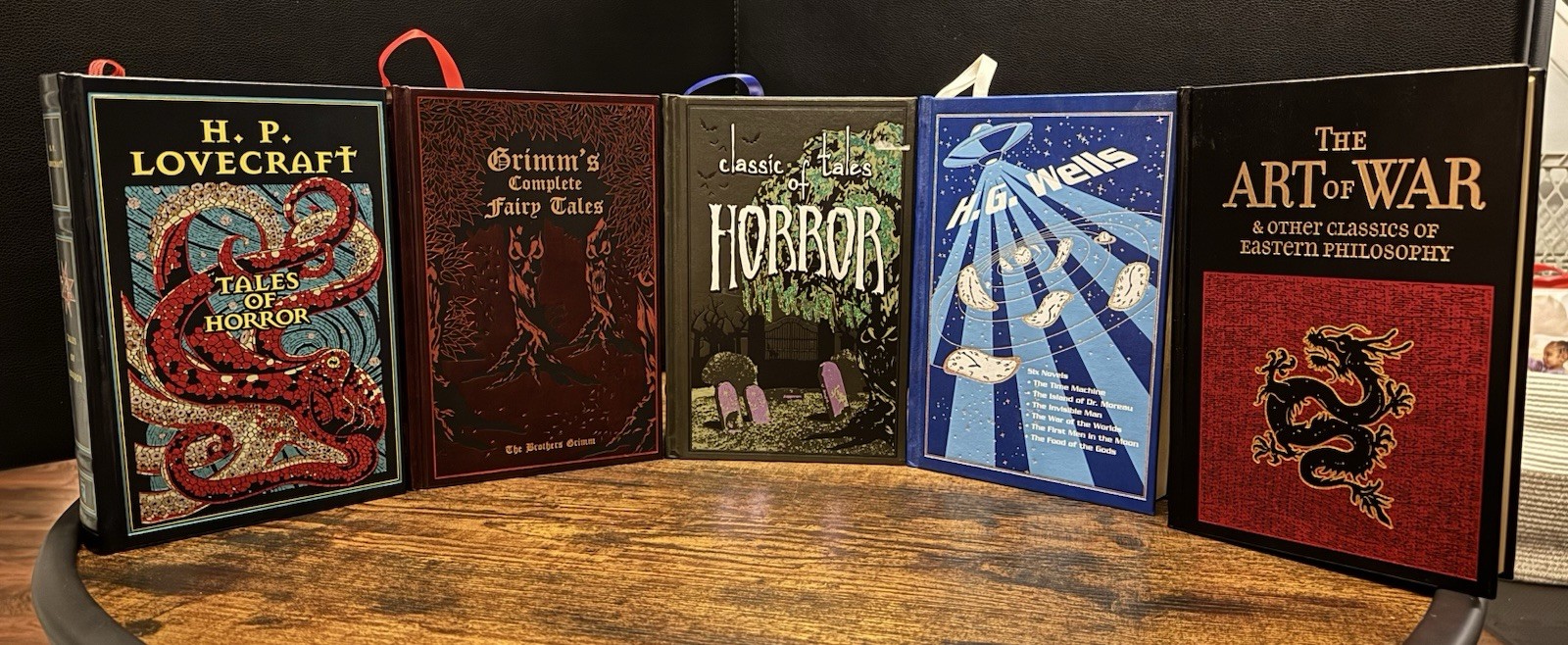 Canterbury Classics 5 Book Lot Leather Bound Hardcover Lovecraft Wells Grimm’s