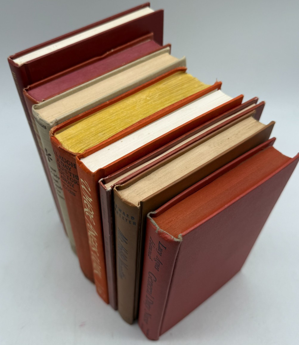 Vintage Orange/Red/Neutral Hardback Lot – 8 Instant Home Decor in a Stack (BS13)