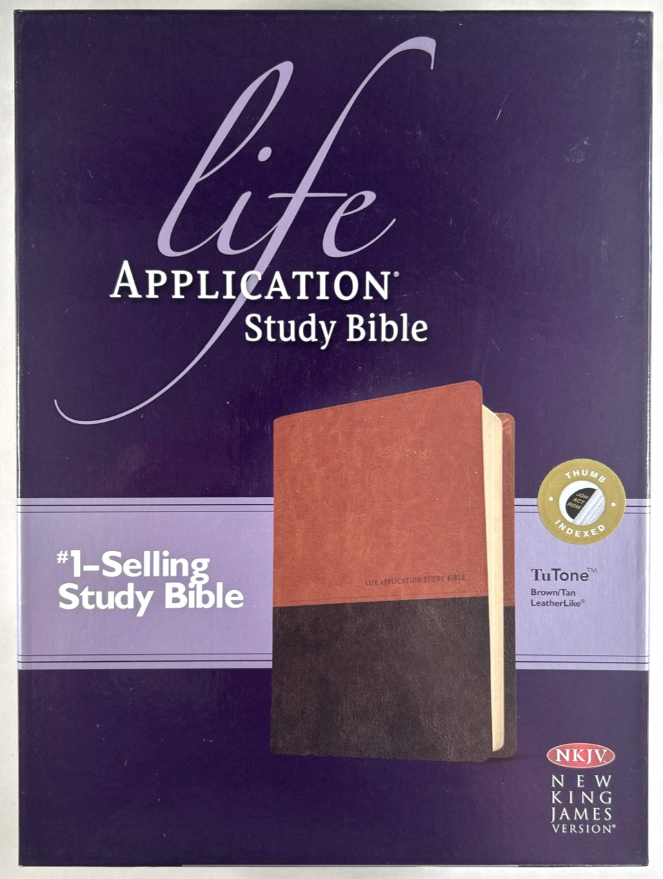 Scarce! NKJV Life Application Study Bible Brown Tan Leatherlike Indexed OOP VG+
