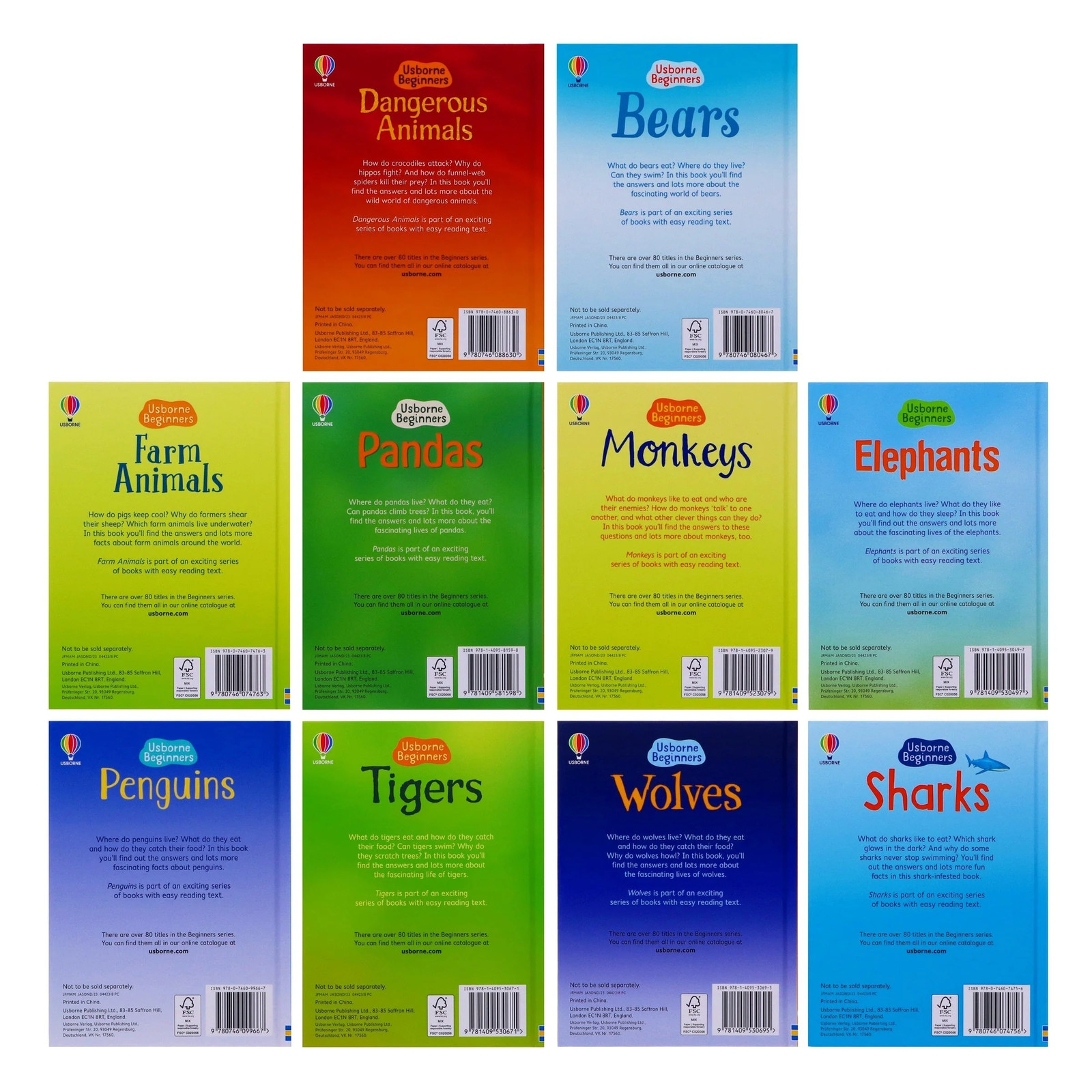 Usborne Beginners Animals Collection 10 Books Box Set – HARDCOVER NEW