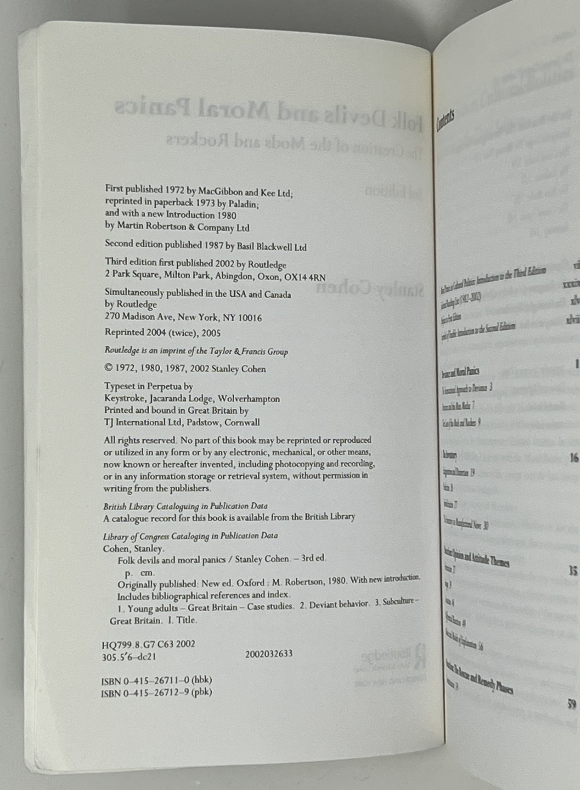 Folk Devils and Moral Panics: 3rd Ed. by Stanley Cohen – 2002 PB Pub. Routledge