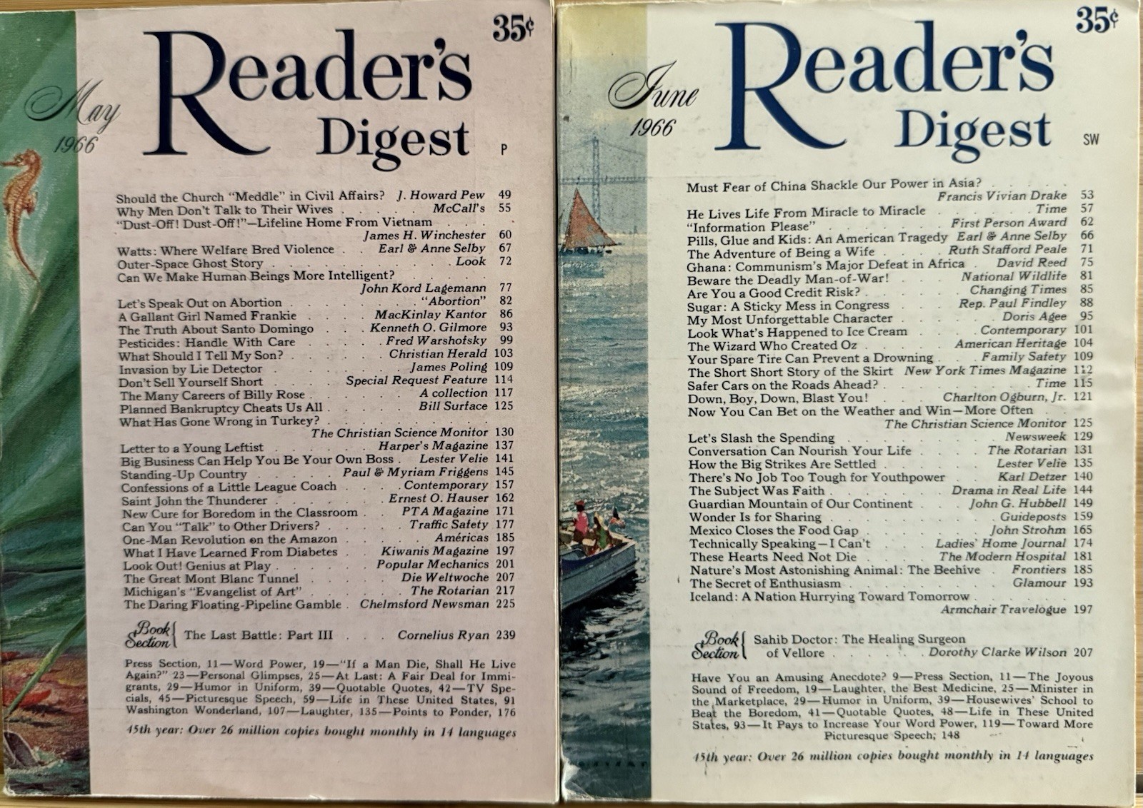 1966 May June (2) READER’S DIGEST MAGAZINE Vintage History Short Story Tales