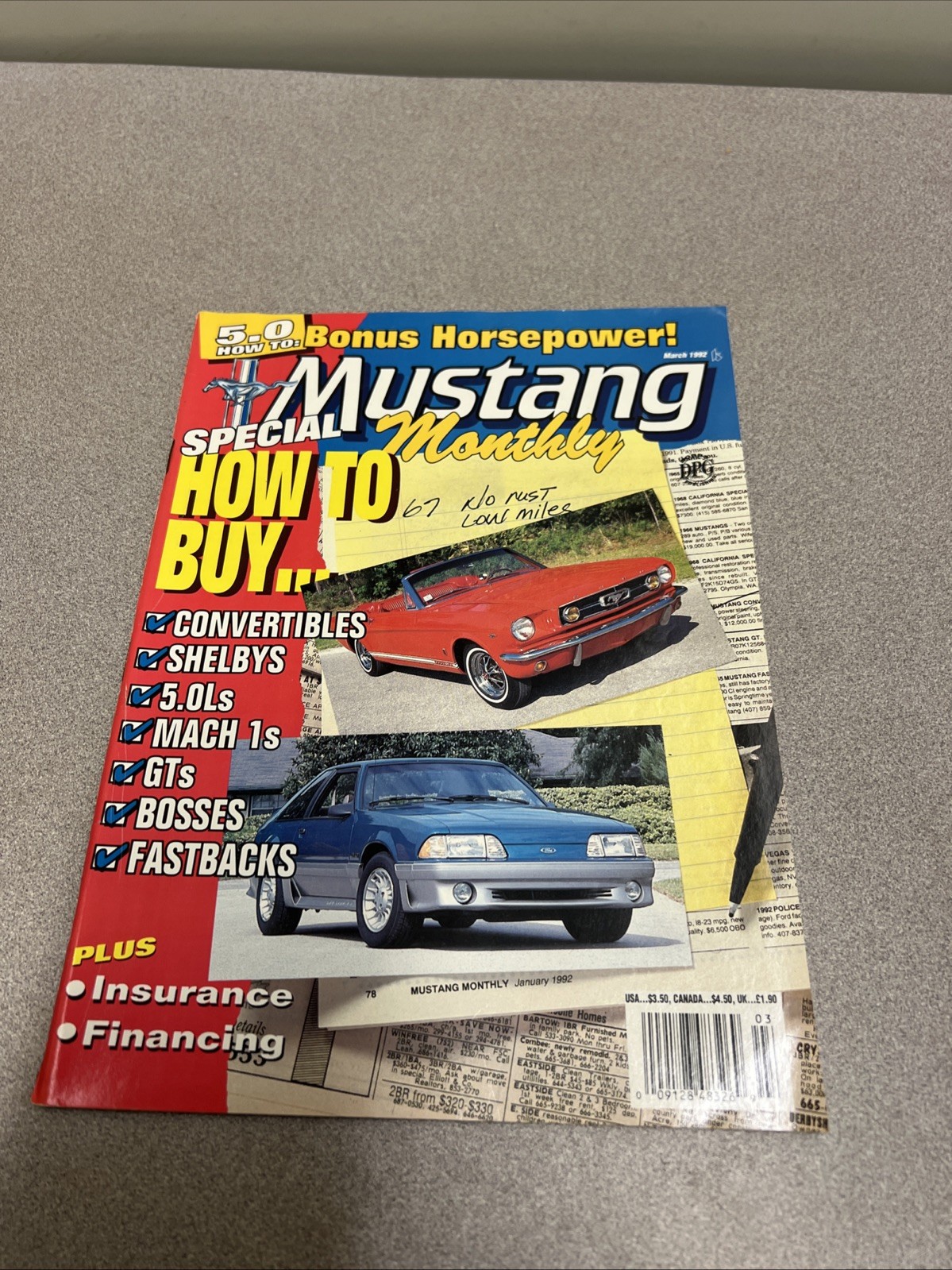 Mustang Monthly Mar/1992/how To Buy Special/Conv./Shelby/5.0 L/Mach 1/Gts/T86