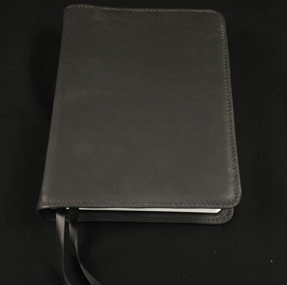 Interleaved Bible, Black Pebbled Cowhide Leather, Black Stitching, 2 Ribbons