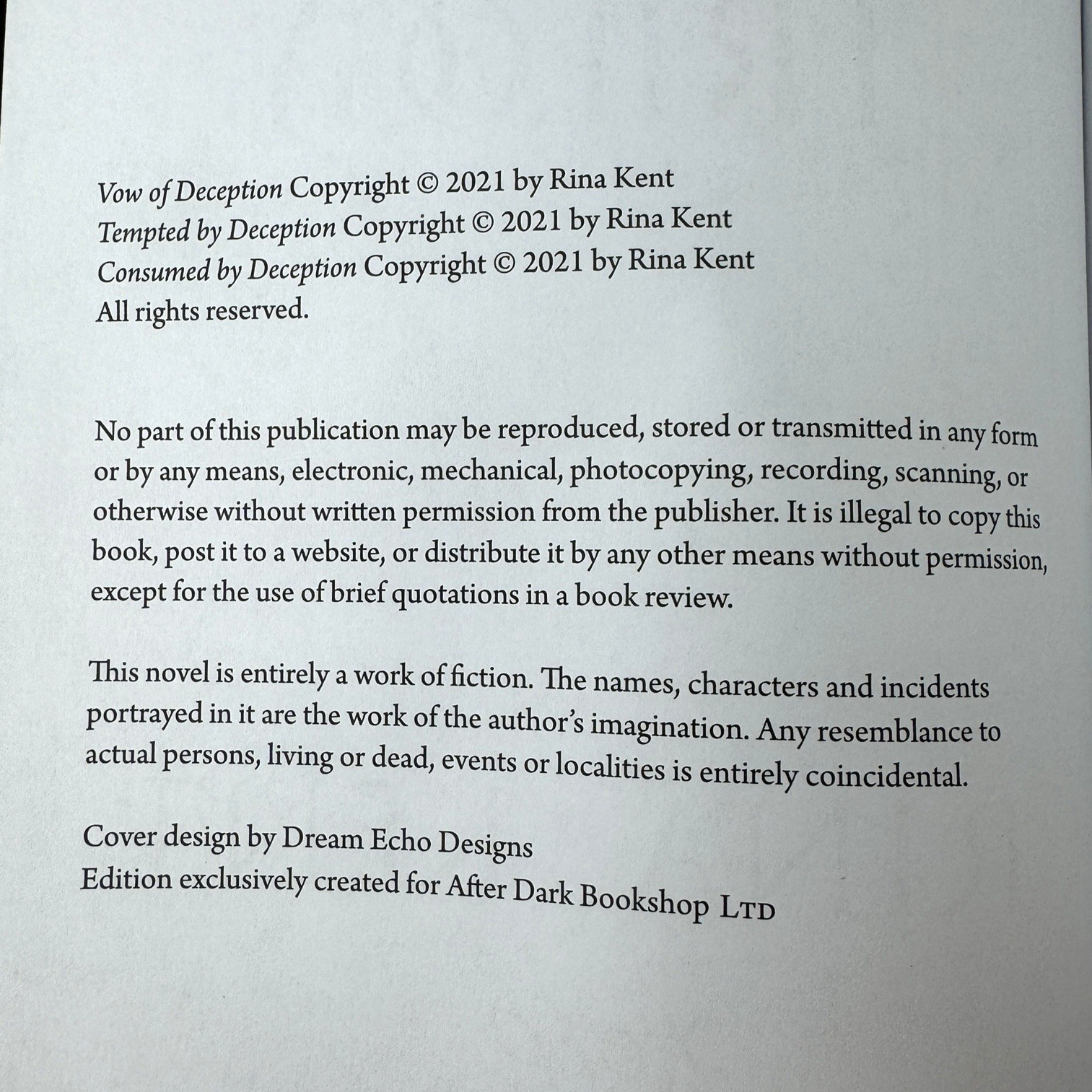 Rina Kent Deceptions Trilogy After Dark Bookshop Special Edition + Art Prints