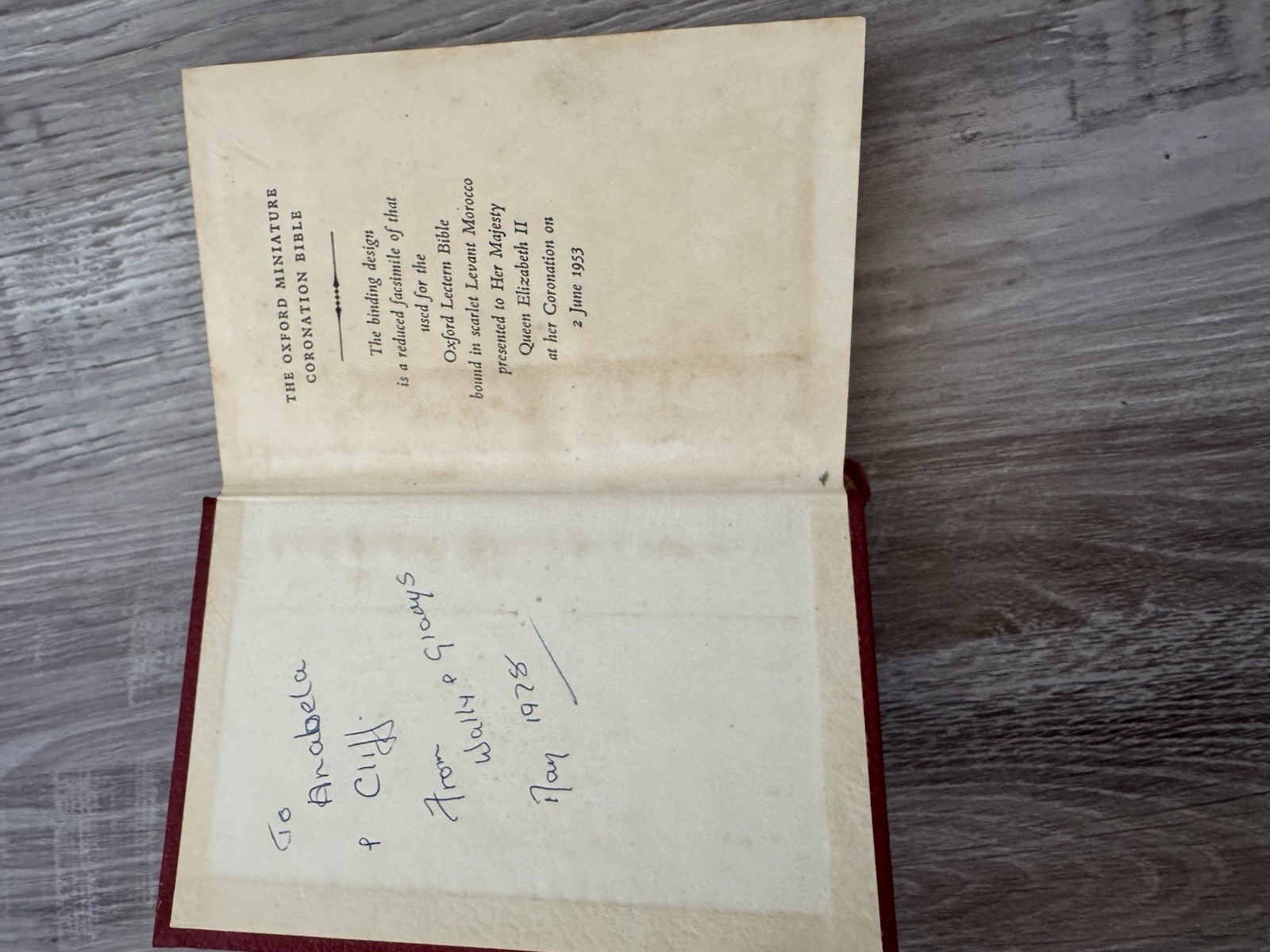 The Oxford Miniature Coronation Bible E-R 1953 Ruby Red Gilt