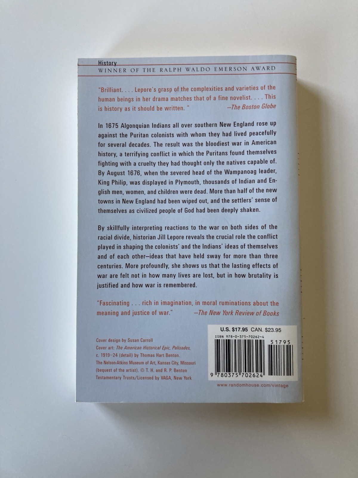 The Name of War: King Philip’s War/Origins of American Identity Jill Lepore 1999