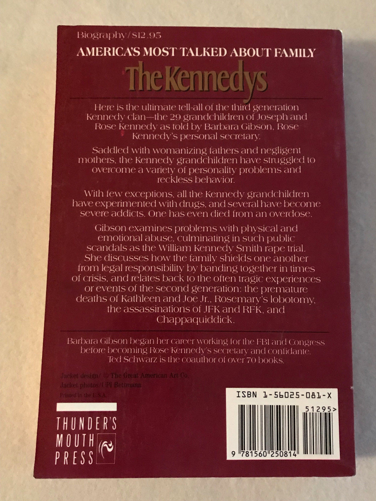 THE KENNEDYS, THE THIRD GENERATION BARBARA GIBSON FIRST PRINT 1993 346 PAGES PB