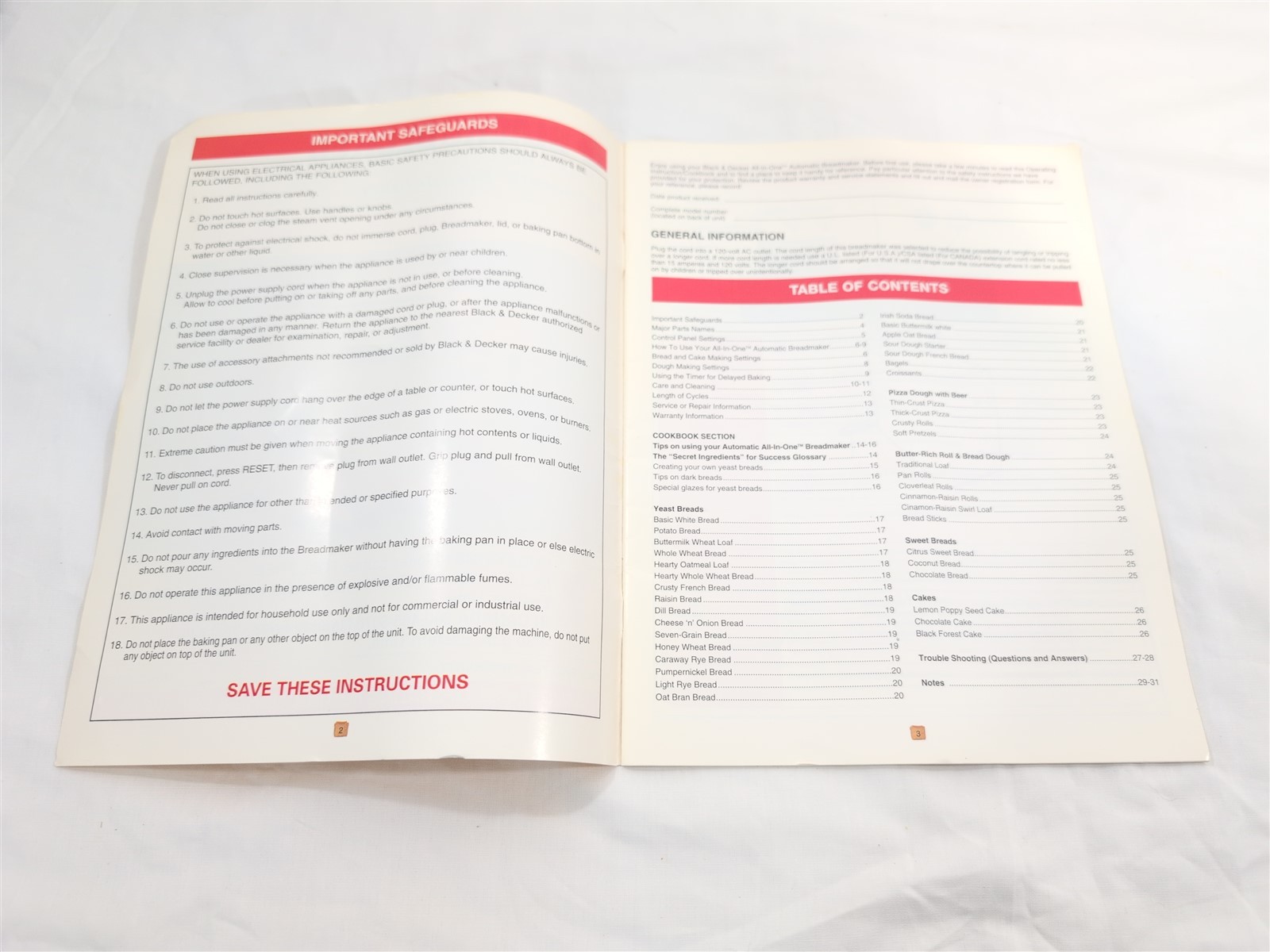 Black & Decker Breadmaker B1500 Operating Instructions & COOKBOOK 28 pages-COLOR