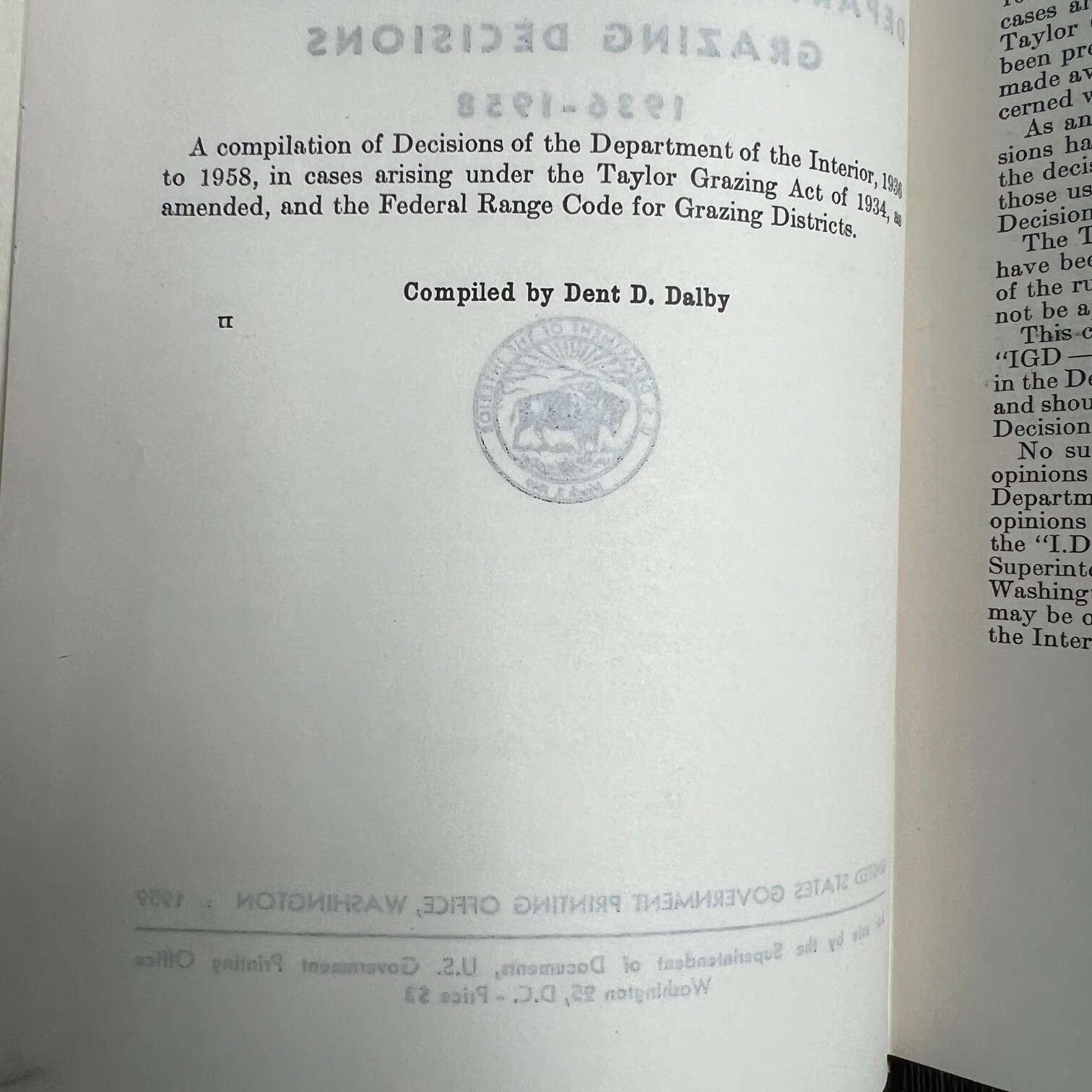 VTG Department of the Interior Grazing Decisions 1936-1958 Hardcover Book READ