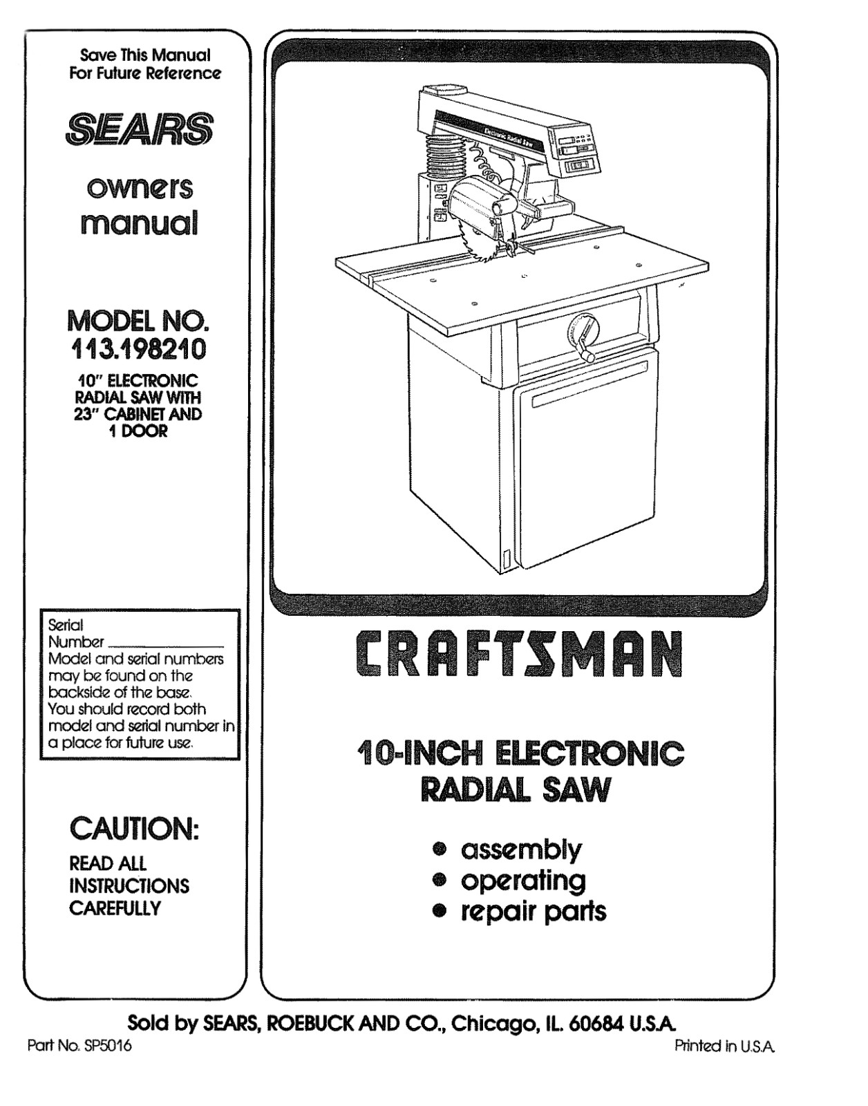 Sears Craftsman 113.198210 Instruction Manual User Guide: 68 Pages