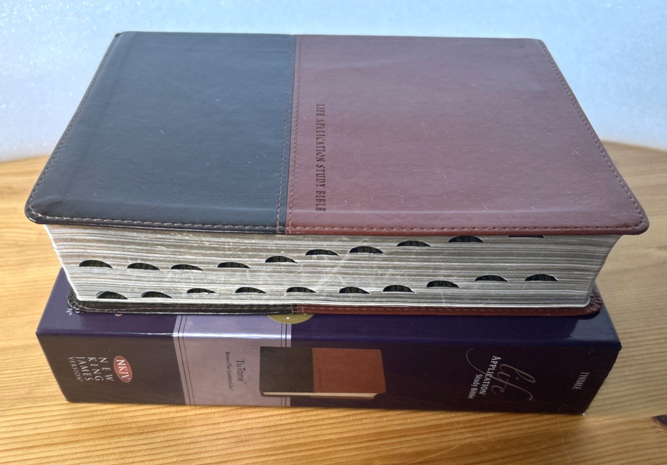 Scarce! NKJV Life Application Study Bible Brown Tan Leatherlike Indexed OOP VG+