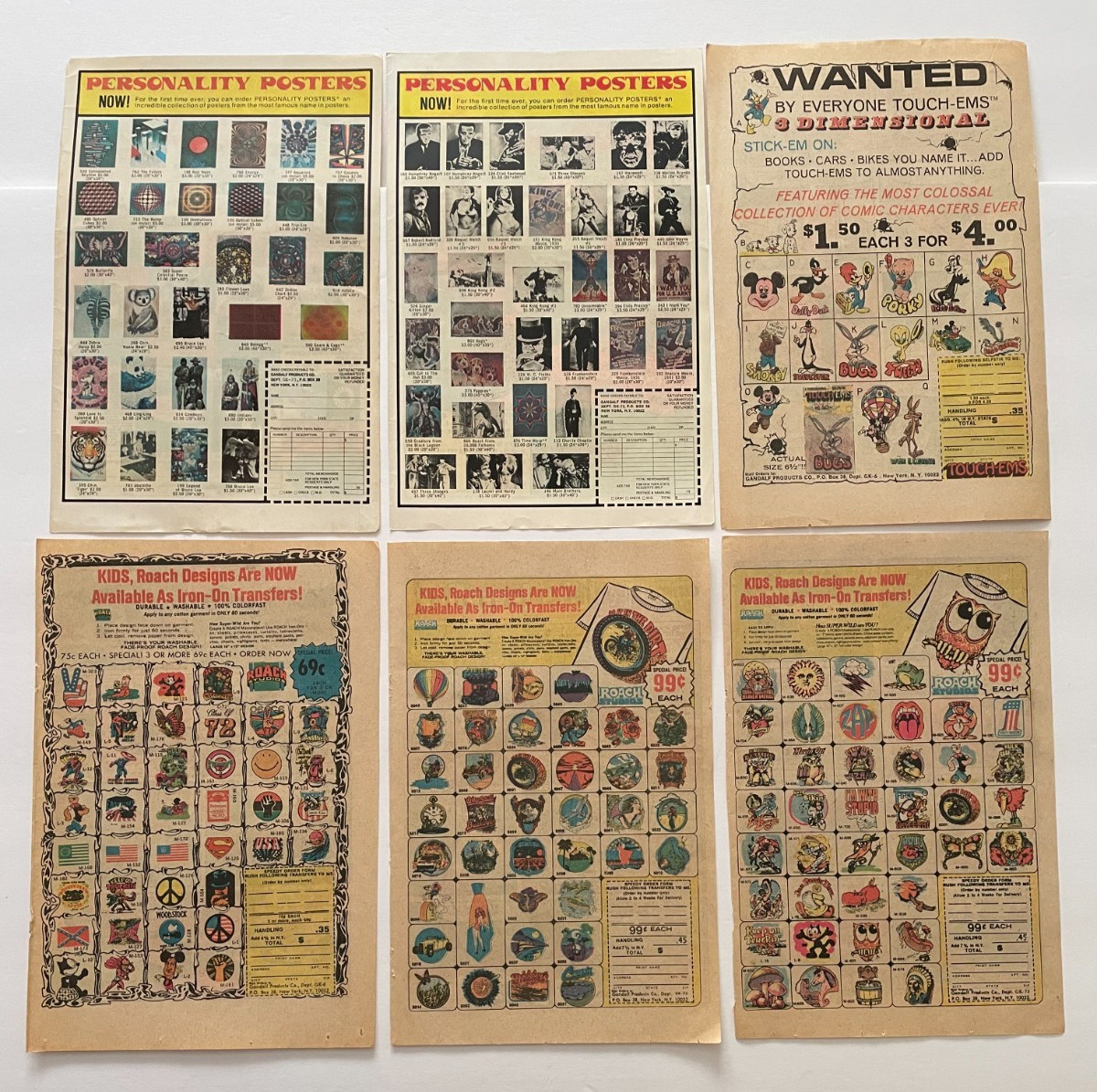 Vintage lot 6 Comic Book Ads IRON-ON TRANSFERS. POSTERS, STICKERS 70’s, 80’s WB