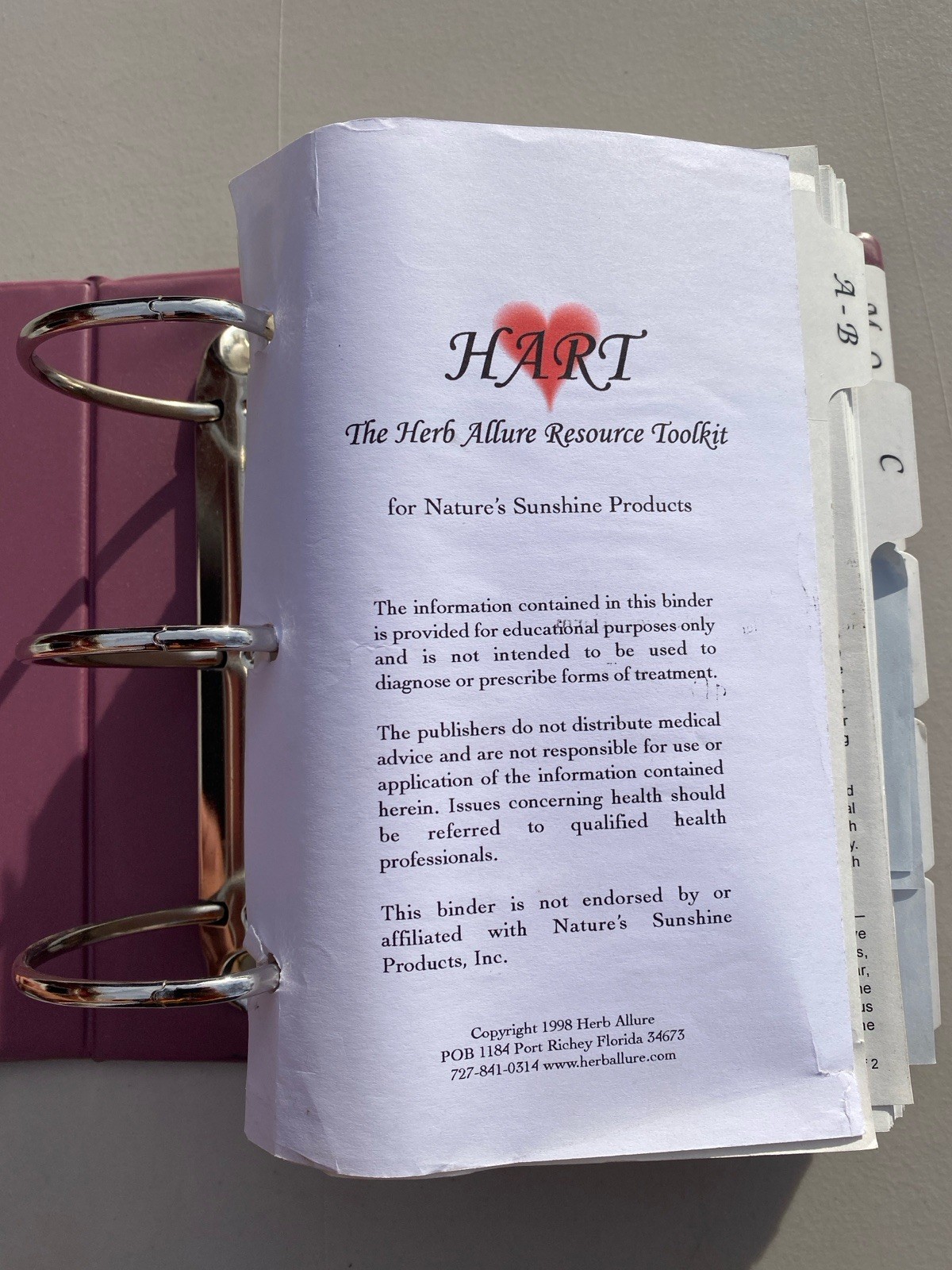 Herb Allure Resource Toolkit 1998 3 Ring Binder