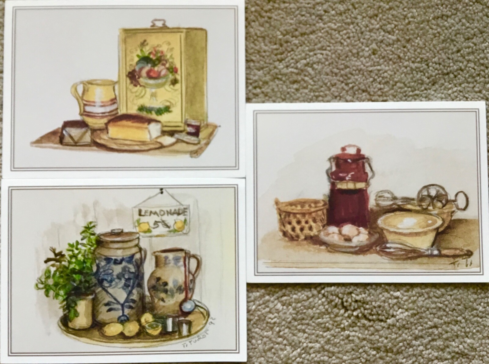 3 different Tasha Tudor Vintage Still Life Greeting Cards MINT with Envelopes