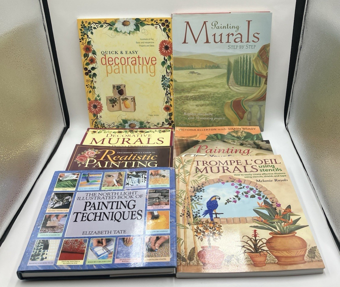 Lot of 8 Decorative Painting Instruction Books Murals North Light HC And PB