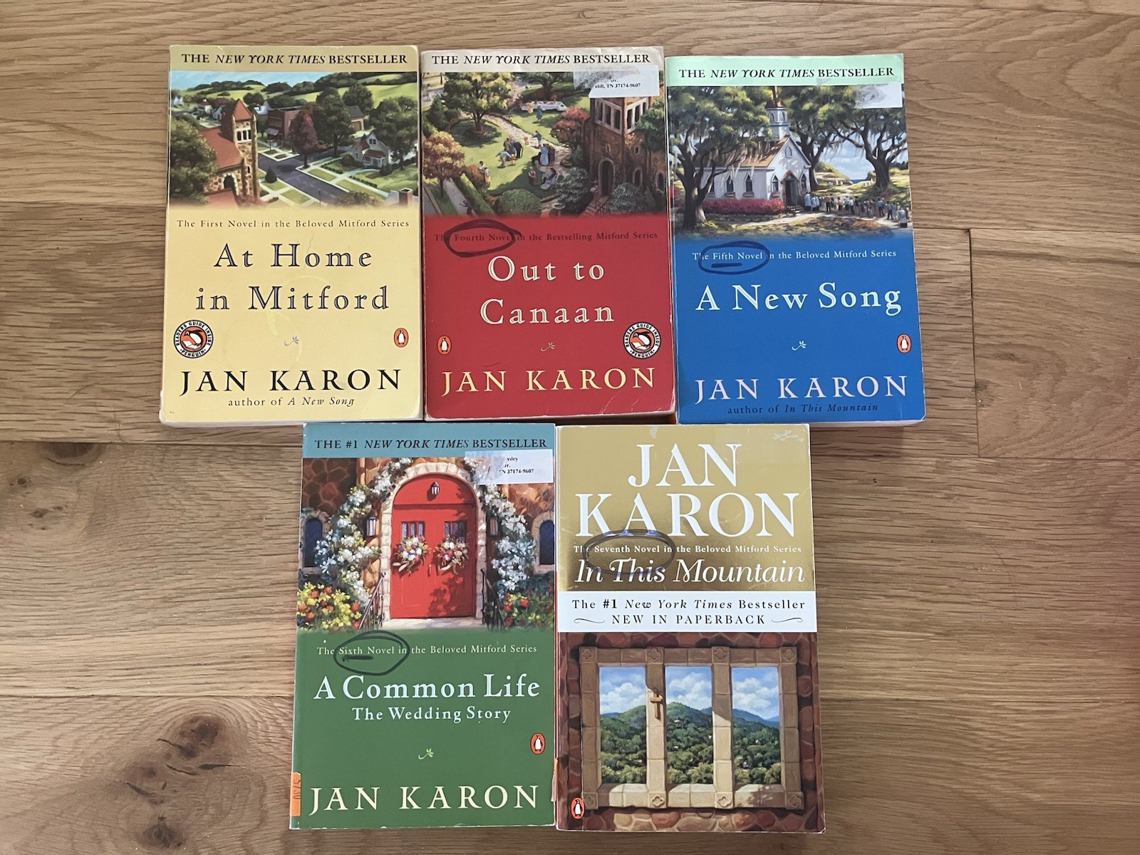 Jan Karon At Home In Mitford Paperback Lot of 5 books (1,4,5,6,7)