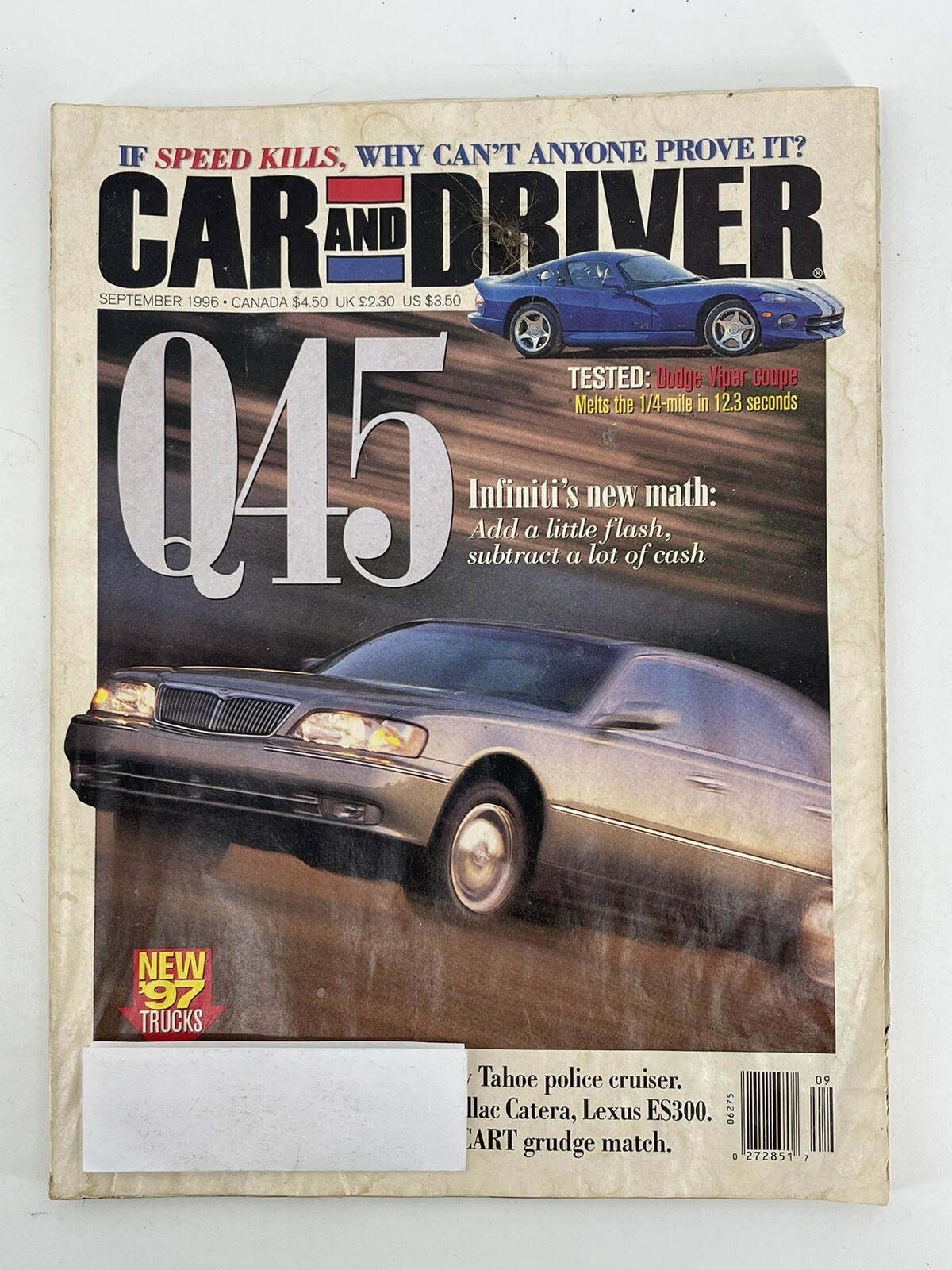Car And Driver Magazine September 1996 Infinity QR5 Viper GTS Austin Martin DB7