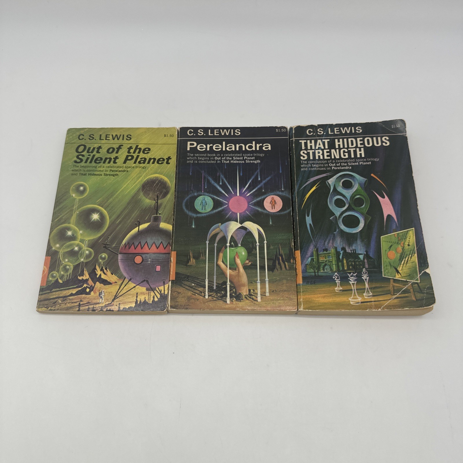 Space Trilogy C.S. Lewis Vintage Paperback Book Complete Set Sci-Fi Macmillan