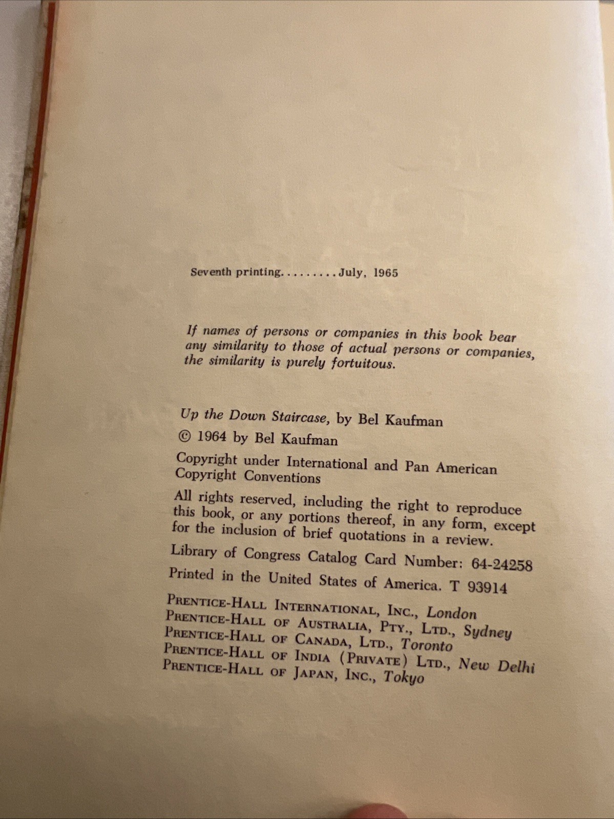 UP THE DOWN STAIRCASE BEL KAUFMAN 3rd PRINTING 1965 HC Book Perfect DJ has wear