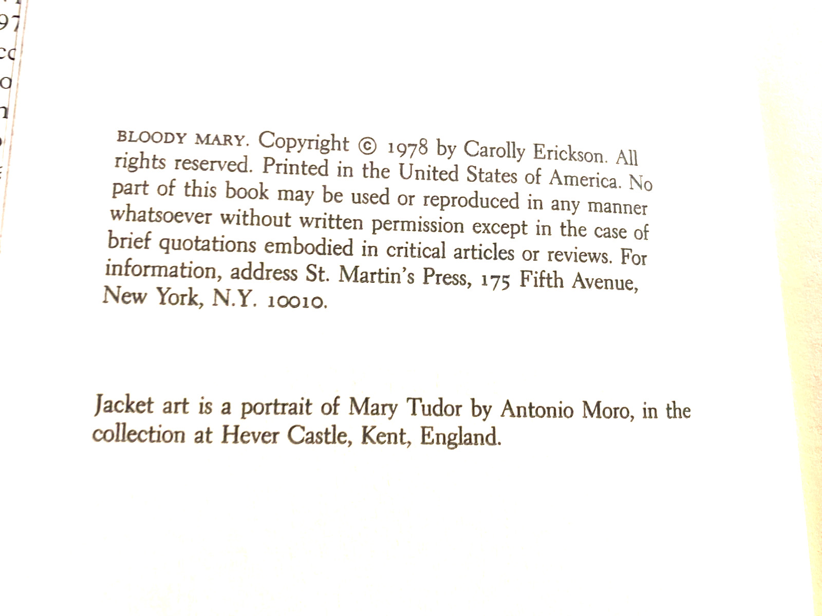 RARE! Bloody Mary by Carolly Erickson (1978) FINE HC DJ BCE (St. Martin’s Press)