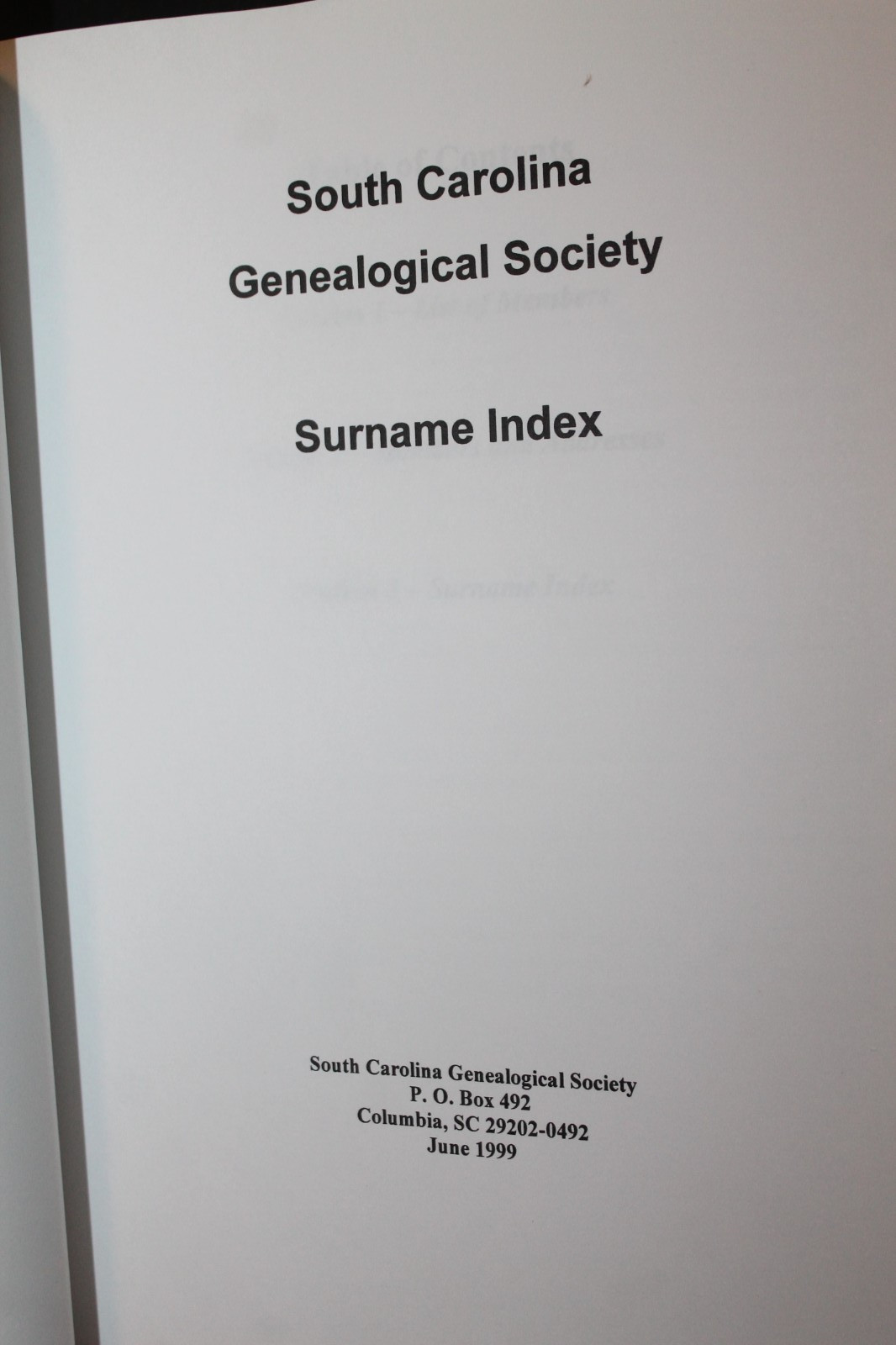 South Carolina Genealogical Society SURNAME DIRECTORY (1999 Soft Cover)