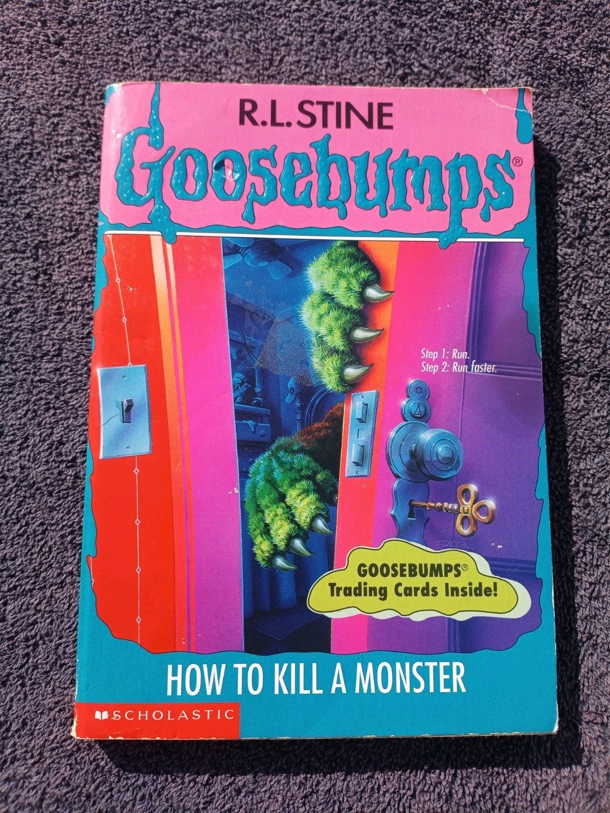 Goosebumps #46 How to Kill a Monster Nice Cnd w/Attached Bookmark + Cards