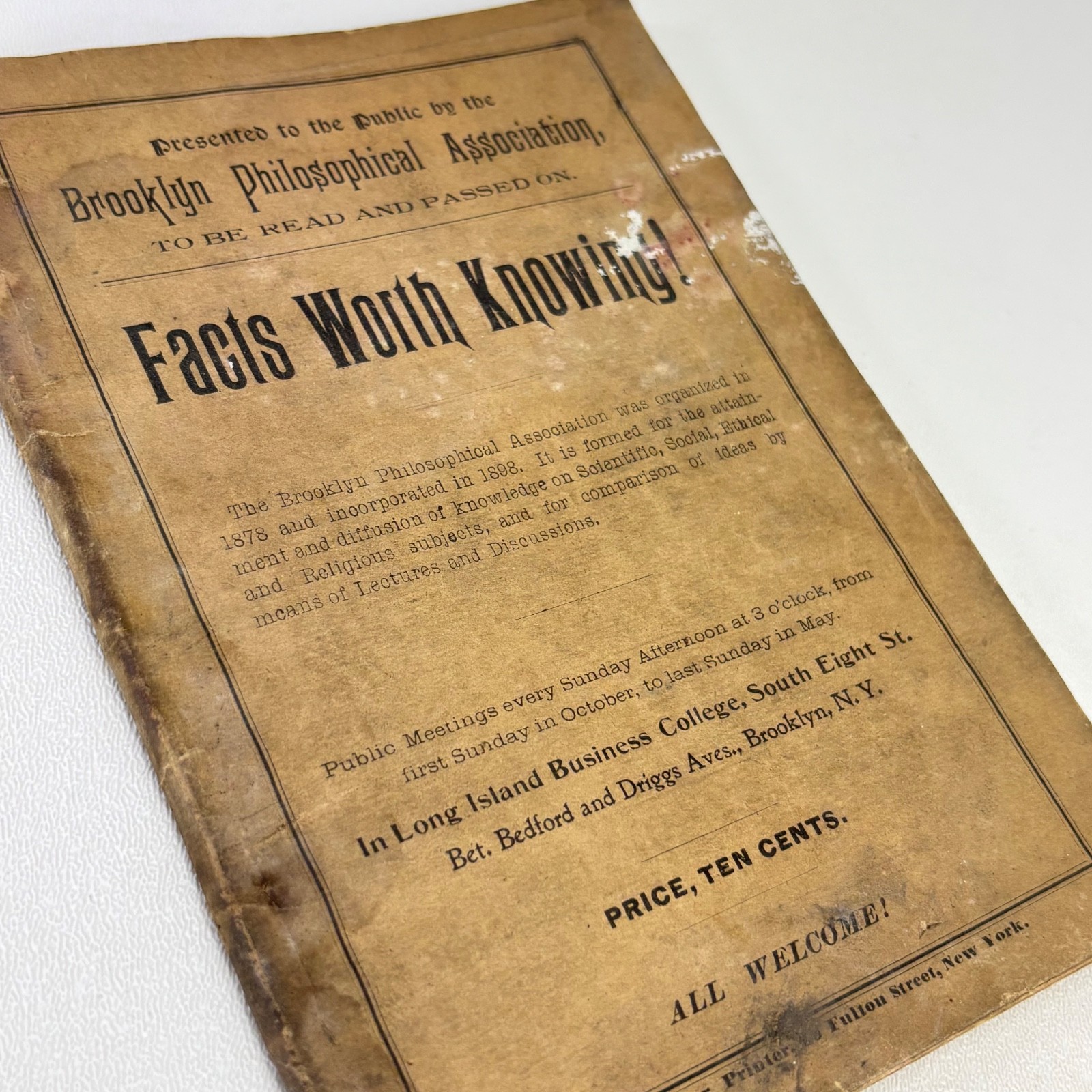 1902 Secular Social Movement Pamphlet Brooklyn Philosophical Society Eckler NYC