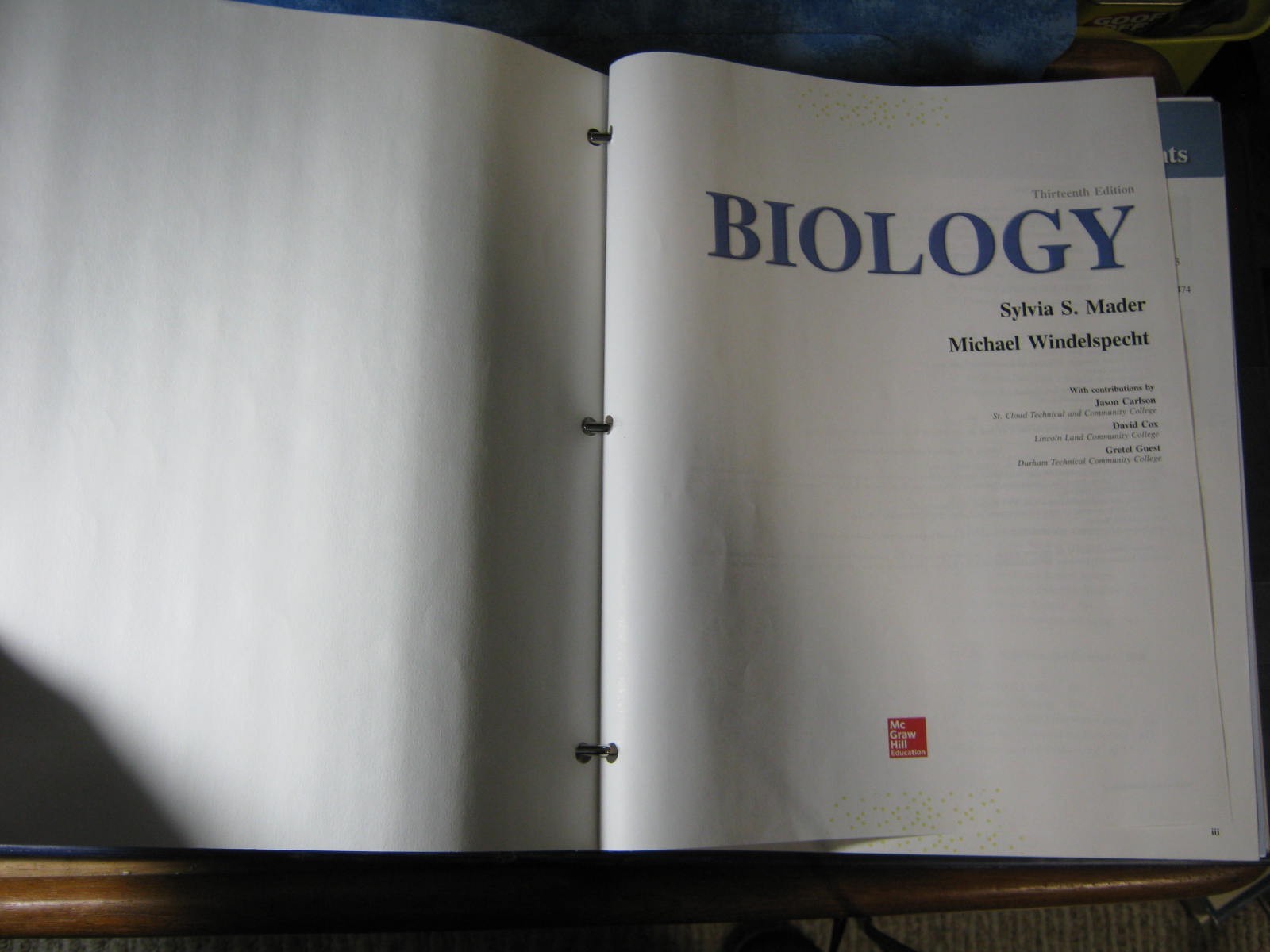 BIOLOGY Thirteenth Edition MADER & WINDELSPECHT 3-Ring Binder 2019 XLNT