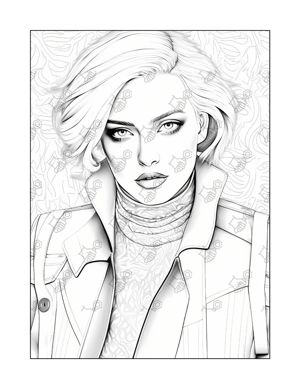 Model Portrait Coloring Book Pages for adults kids, coloring pages Stress Relief