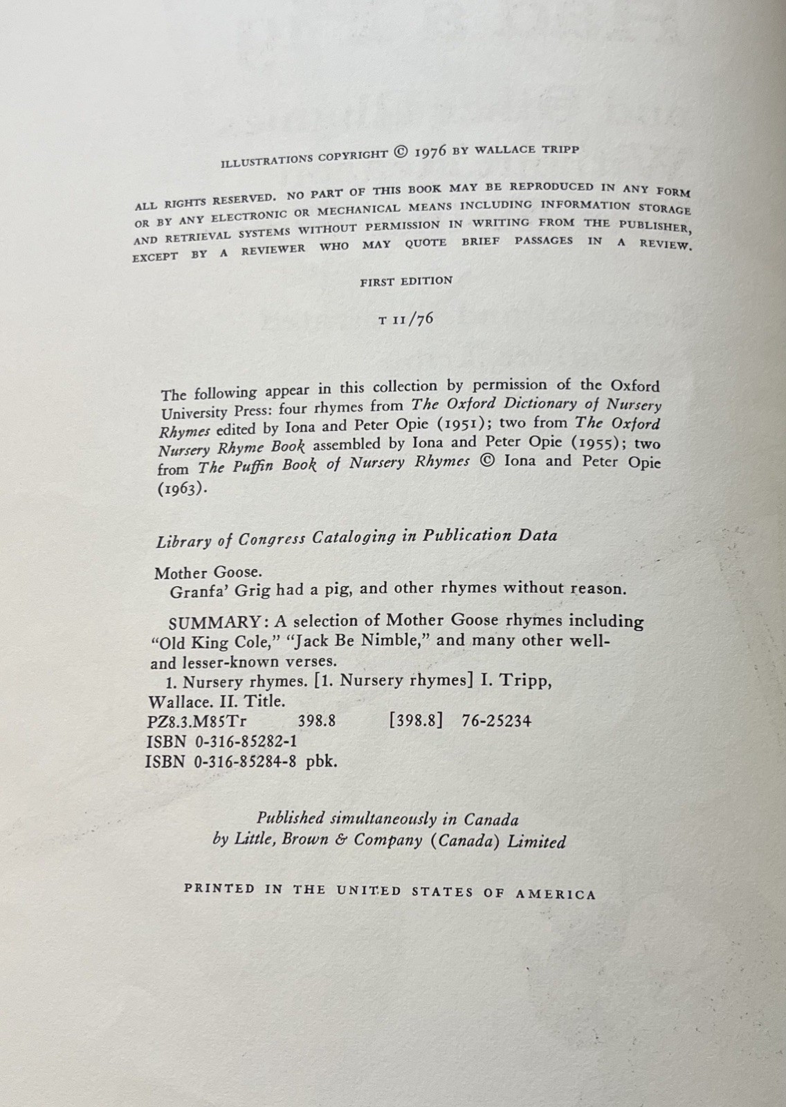 GRANFA’ GRIG HAD A PIG AND OTHER RHYMES WITHOUT REASON : Wallace Tripp : vintage