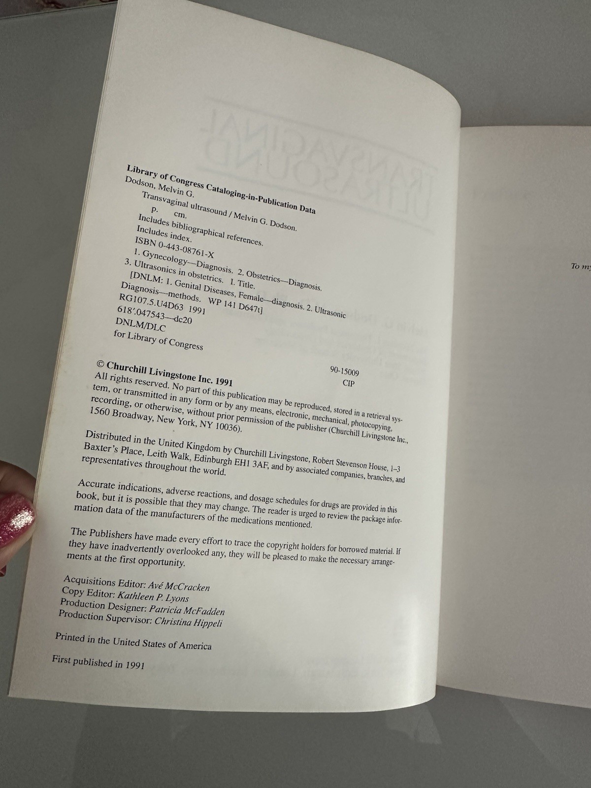 TRANSVAGINAL ULTRASOUND HARDCOVER TEXTBOOK MELVIN DODSON 1991 COPYRIGHT