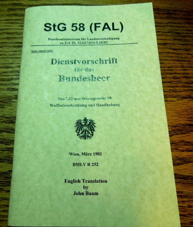 Austrian Army Sturmgewehr STG 58 FAL Rifle Manual 55 Pages English Translation 