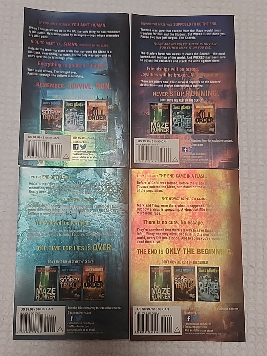 James Dashner Maze Runner PB Book Set 1-4 VGC Scorch Death Cure Kill Order