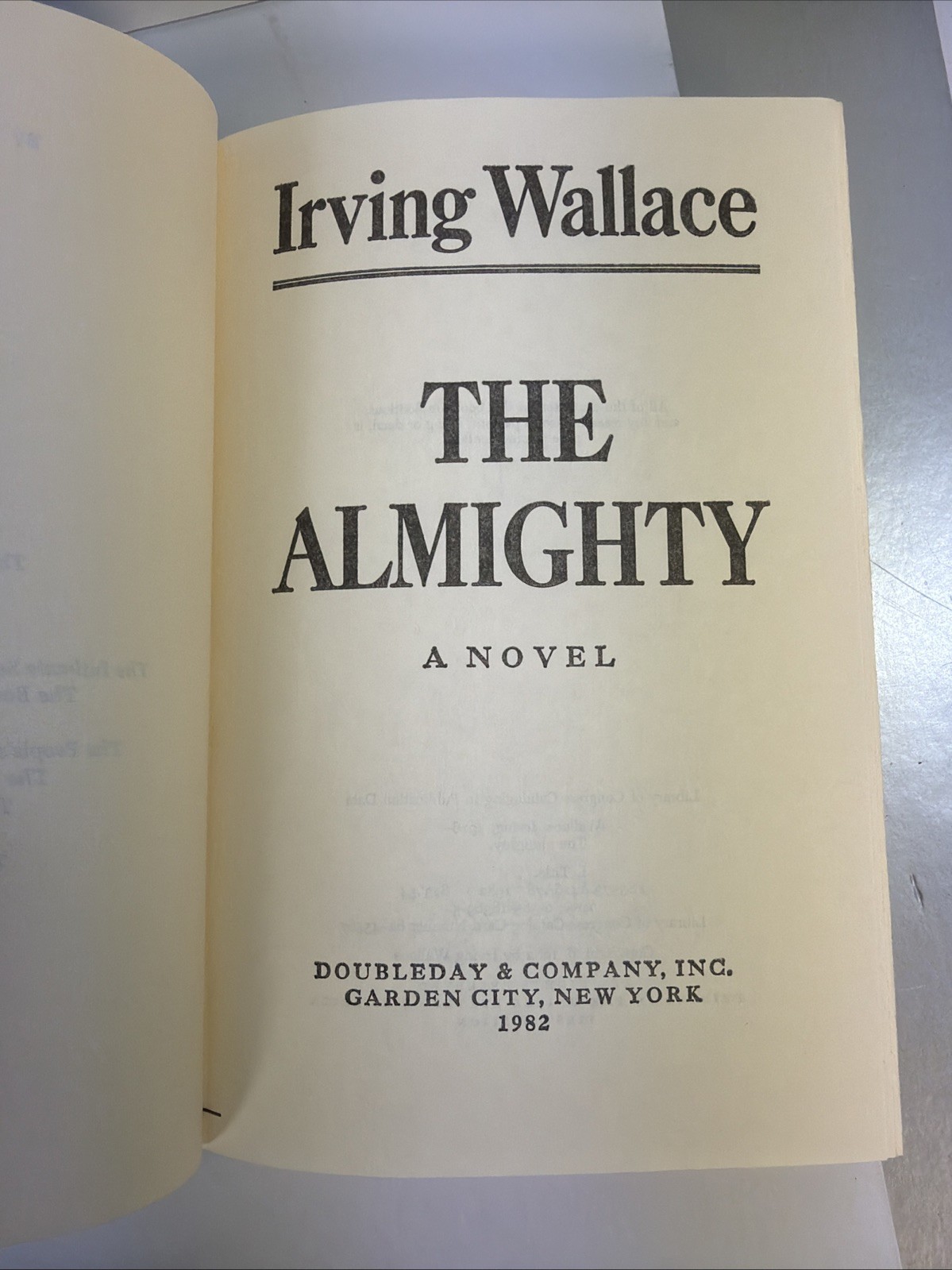 The Almighty Irving Wallace 1982 First Edition HC Doubleday Novel Thriller