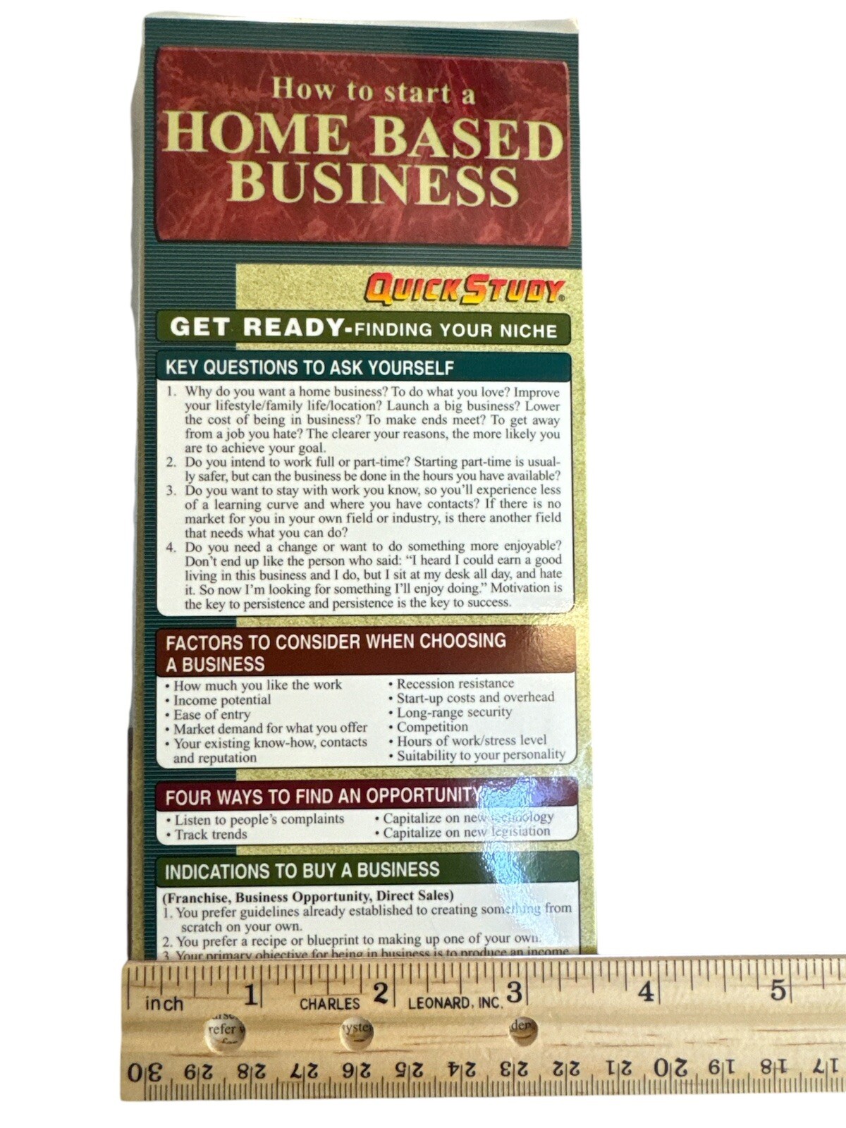 Home Based Business Laminated Foldout Quick Study 8 1/2 X 3 1/2 In