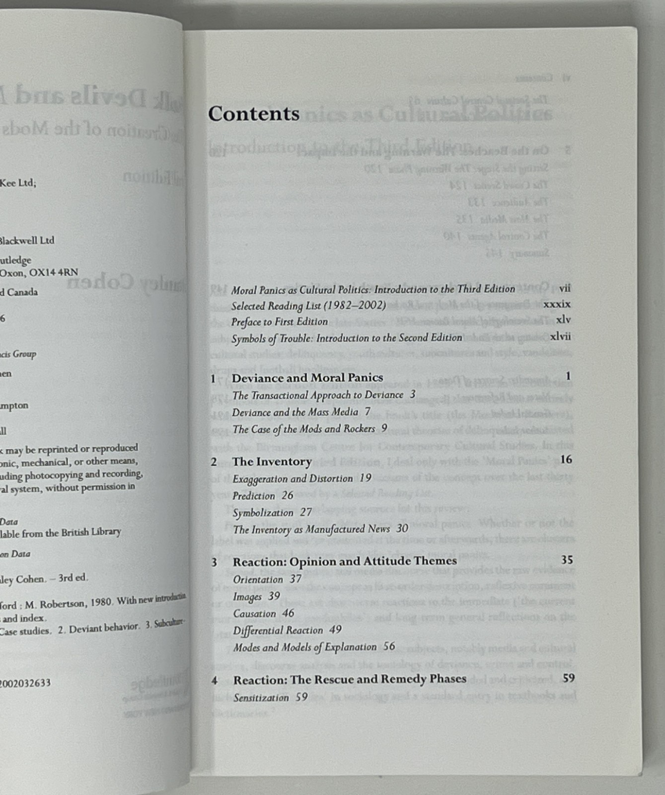Folk Devils and Moral Panics: 3rd Ed. by Stanley Cohen – 2002 PB Pub. Routledge