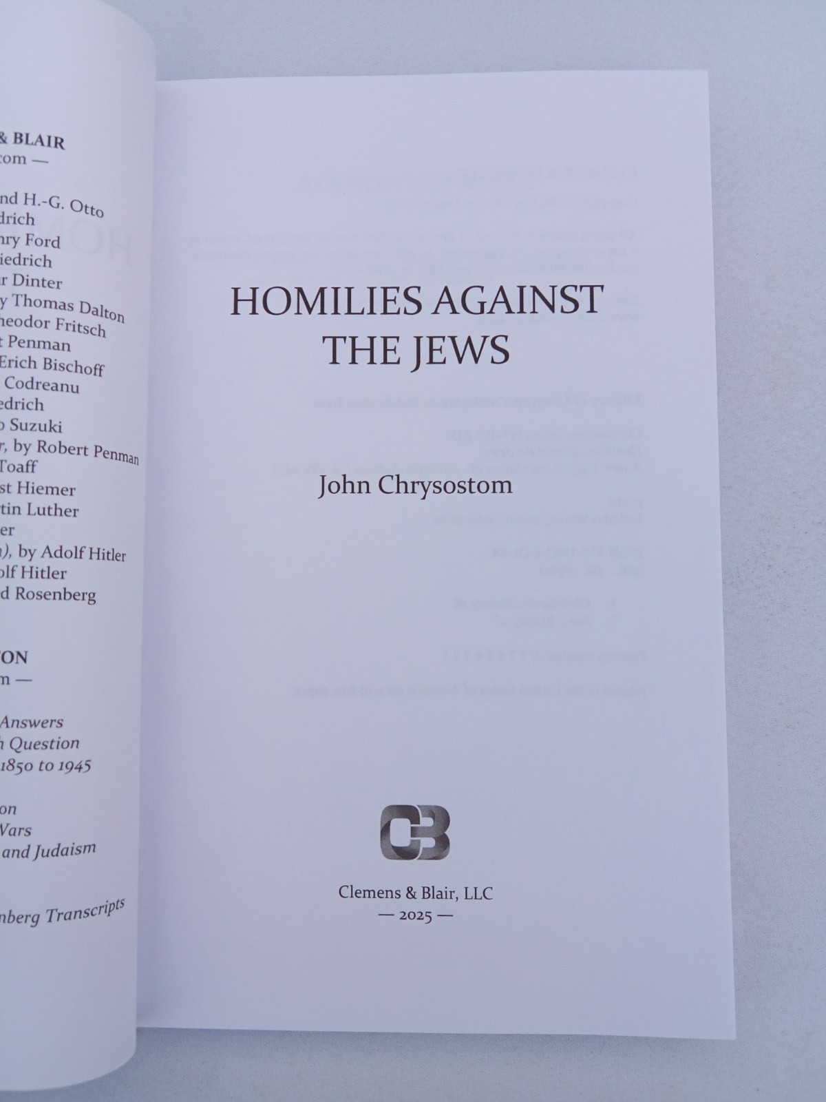 Homilies Against the Jews by John Chrysostom PB