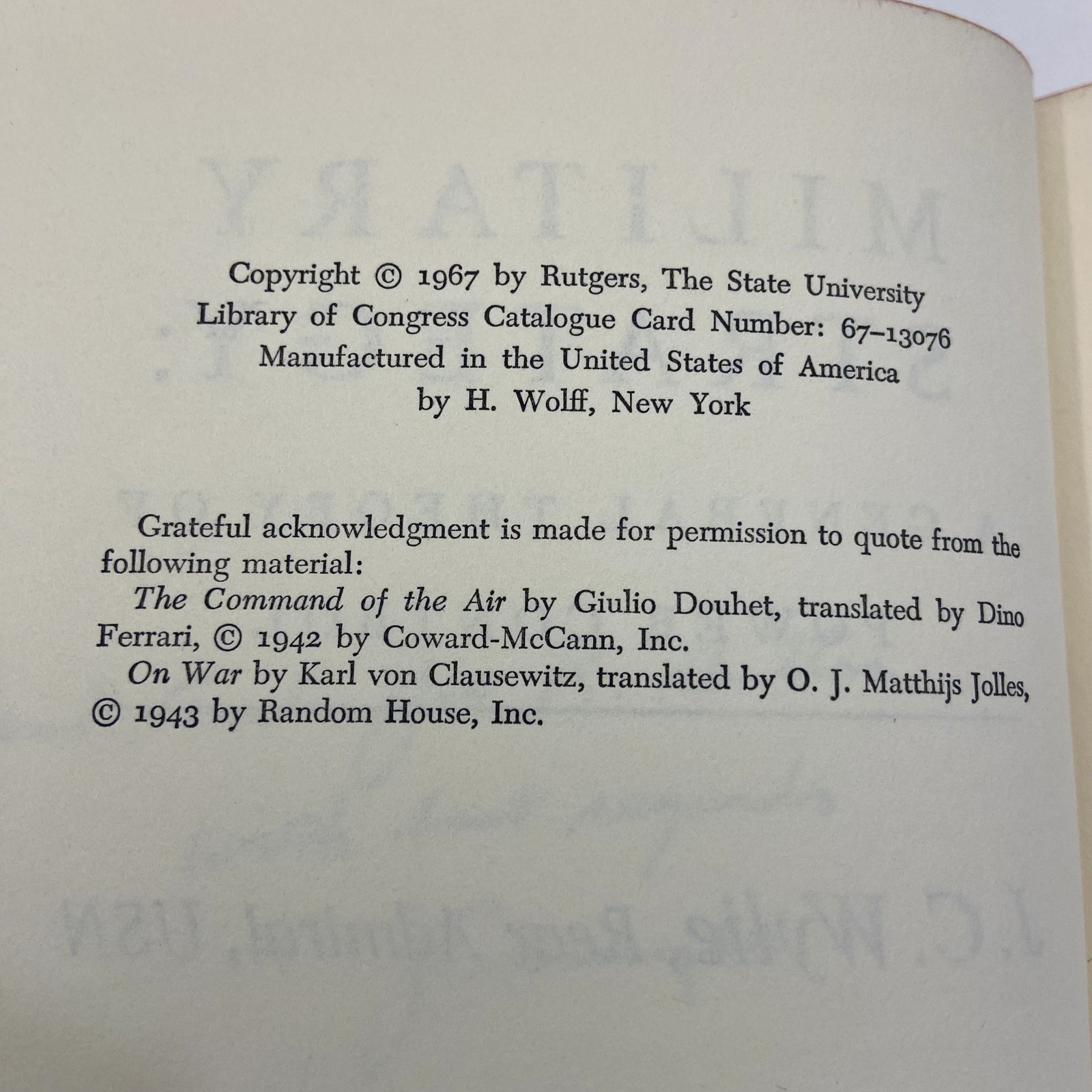 Military Strategy General Theory of Power Control Vintage 1967 Rutgers HCDJ GOOD