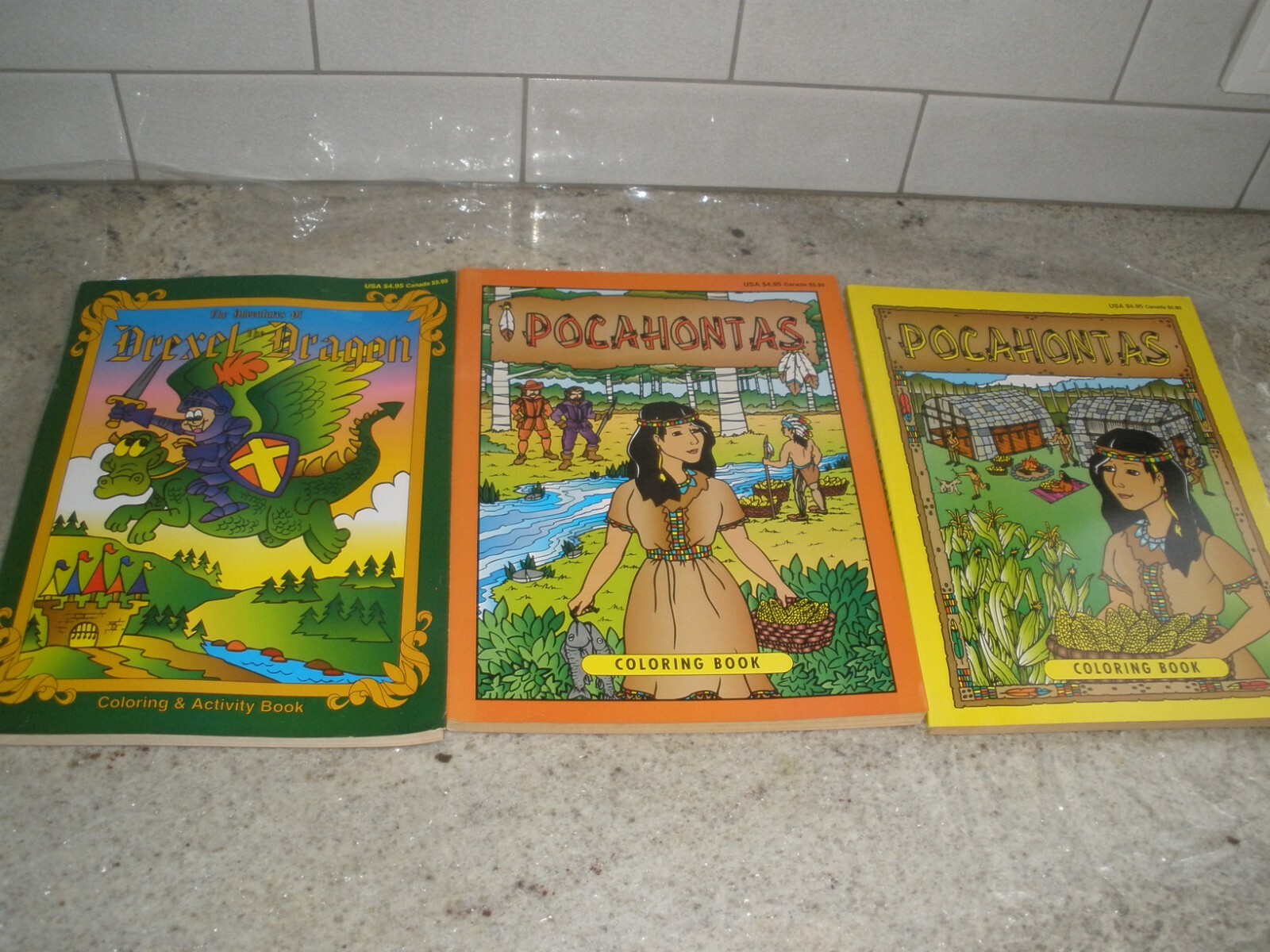 PARADISE PRESS COLORING ACTIVITY BOOKS DREXEL DRAGON POCAHONTAS UNUSED 1990’S
