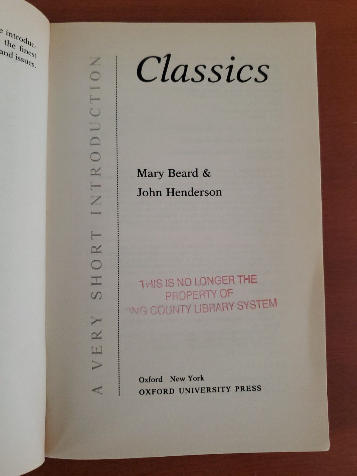 Classics: A Very Short Introduction by Mary Beard & John Henderson – Paperback