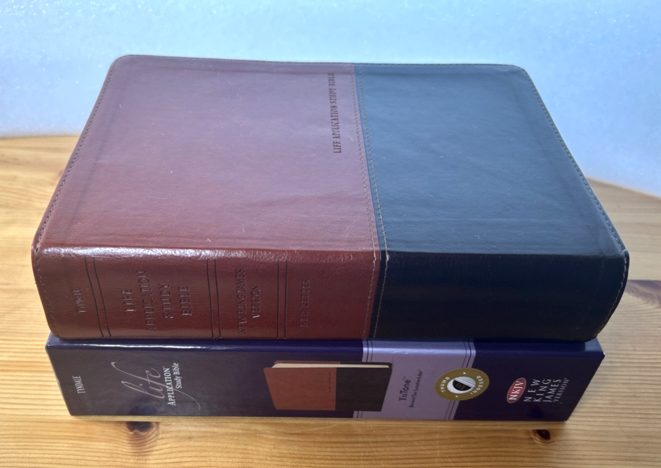 Scarce! NKJV Life Application Study Bible Brown Tan Leatherlike Indexed OOP VG+