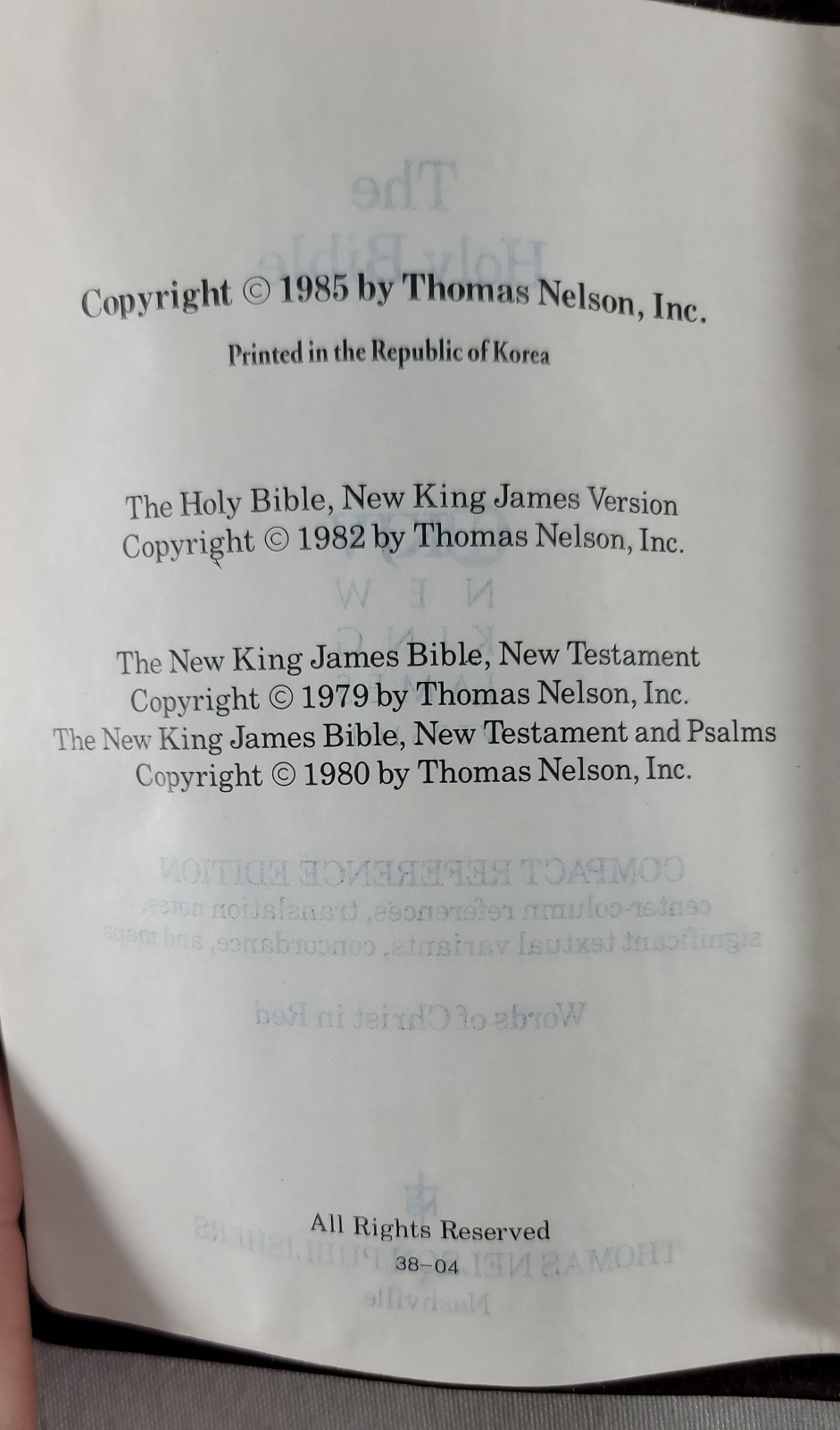 Holy Bible New King James Version Compact Bonded Leather Acceptable Condition