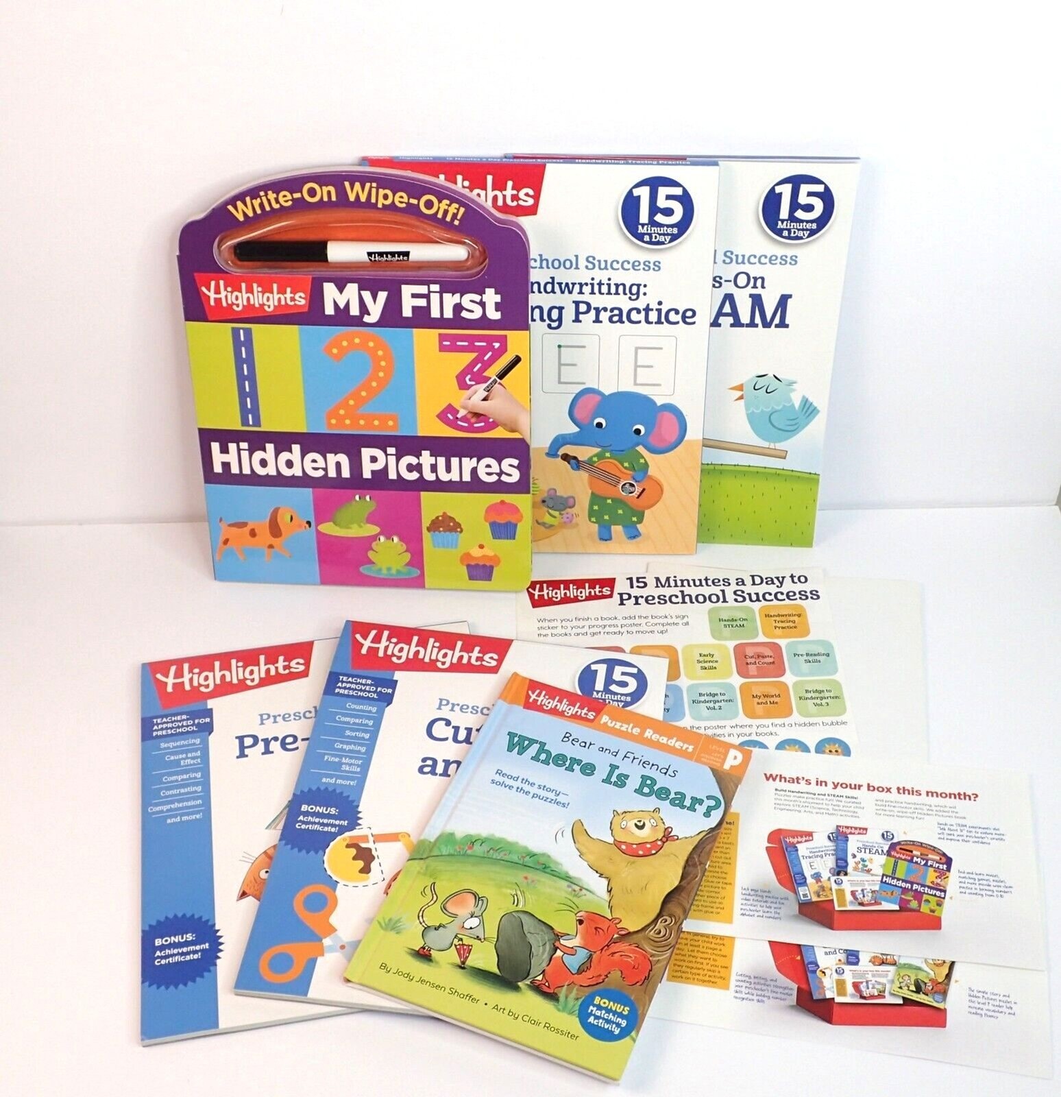 Highlights 15 Minutes A Day Preschool My Learning Box Lot of 2 Months + Bonus!
