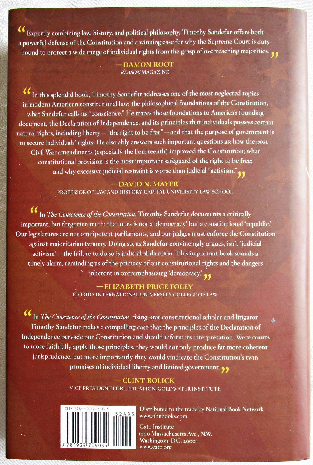 Conscience of the Constitution by Timothy Sandefur HC DJ 2014 Cato Institute