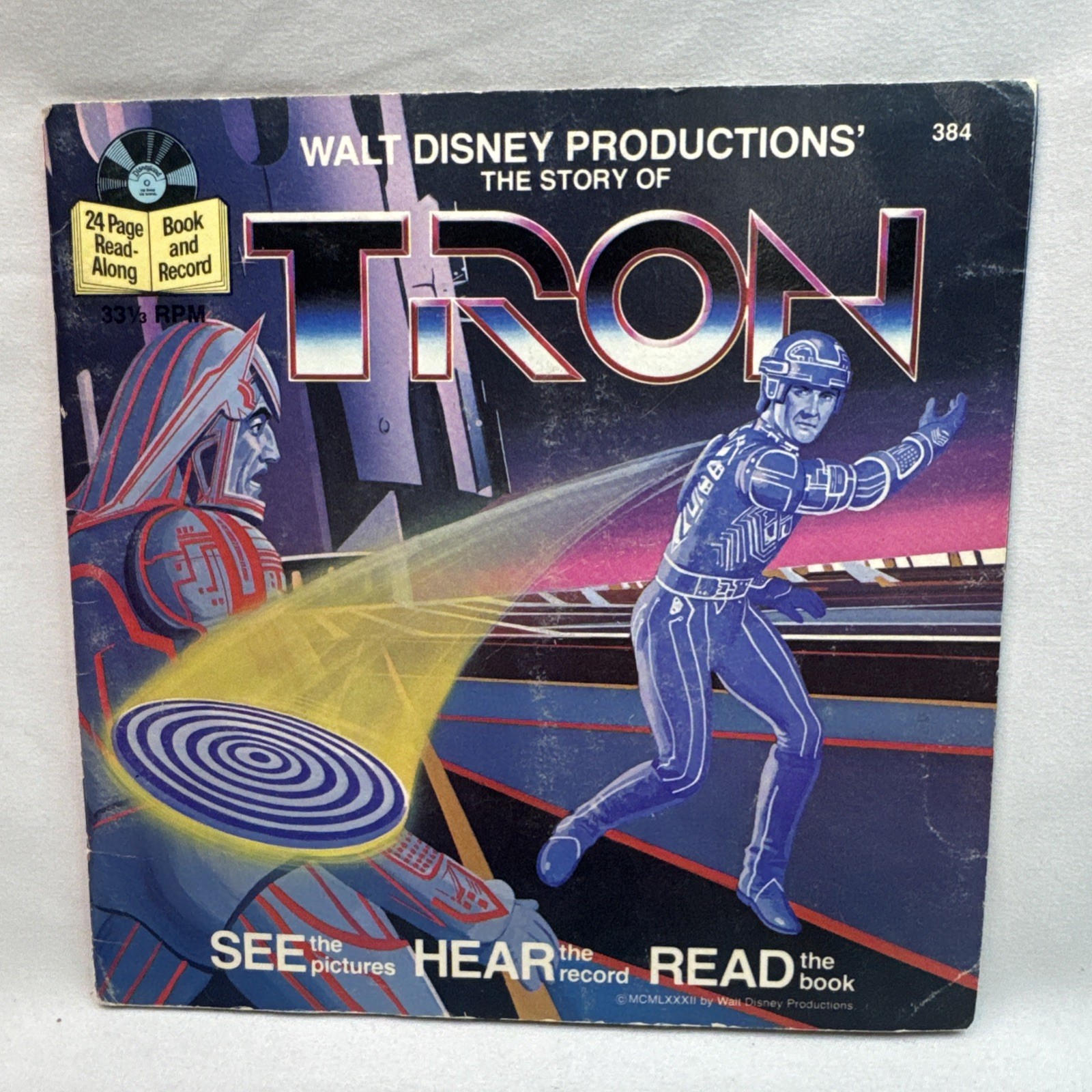 Vintage 1982 Disney TRON Read-Along Book and Record 33 1/3 RPM Vinyl 384